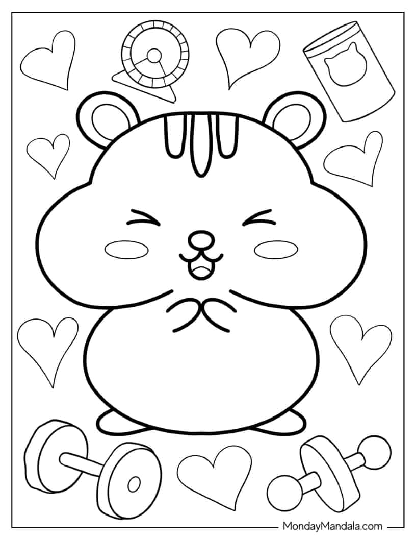 Kawaii Hamster With Big Cheeks coloring page — printable line art