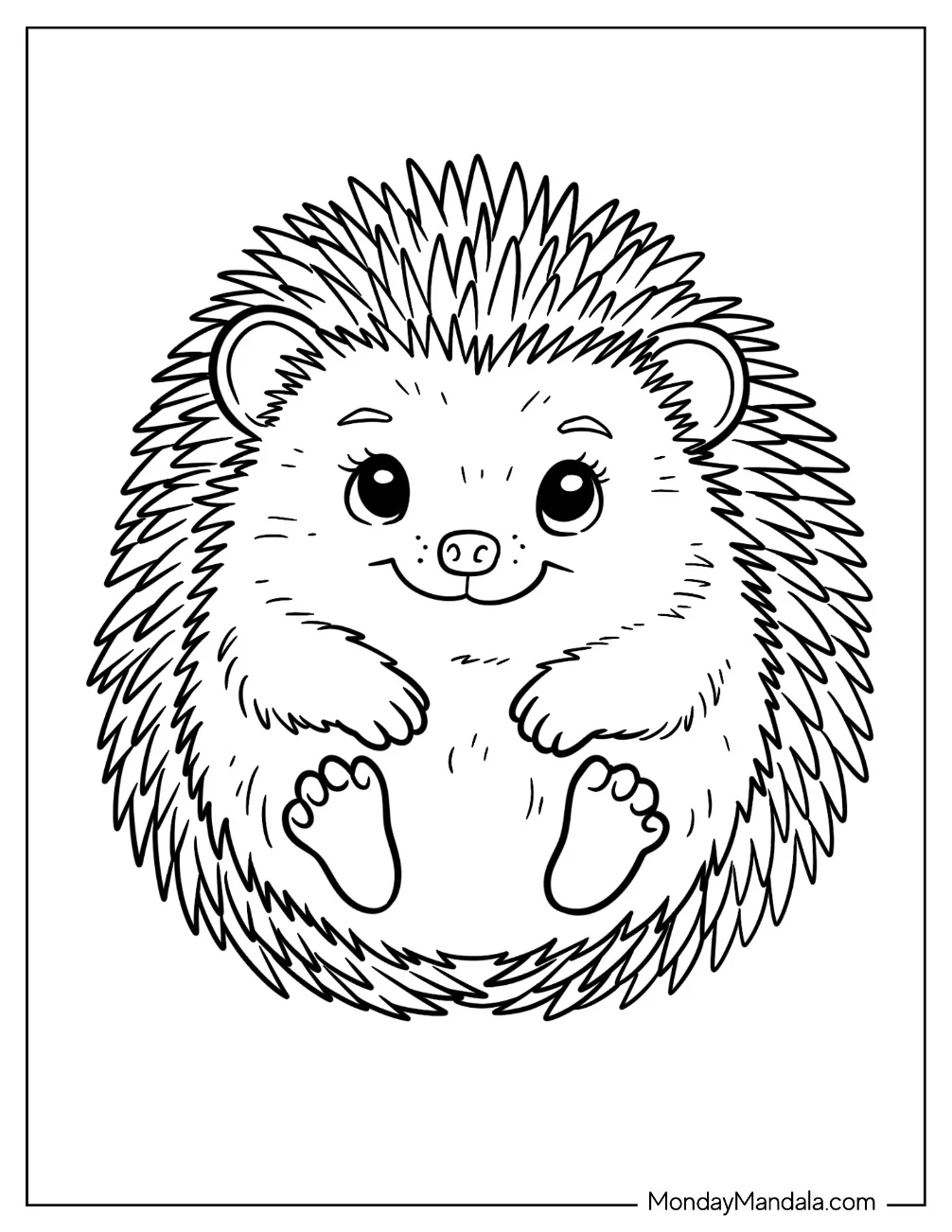 Adorable Baby Hedgehog Coloring Page Lying on Its Back for Kids coloring page