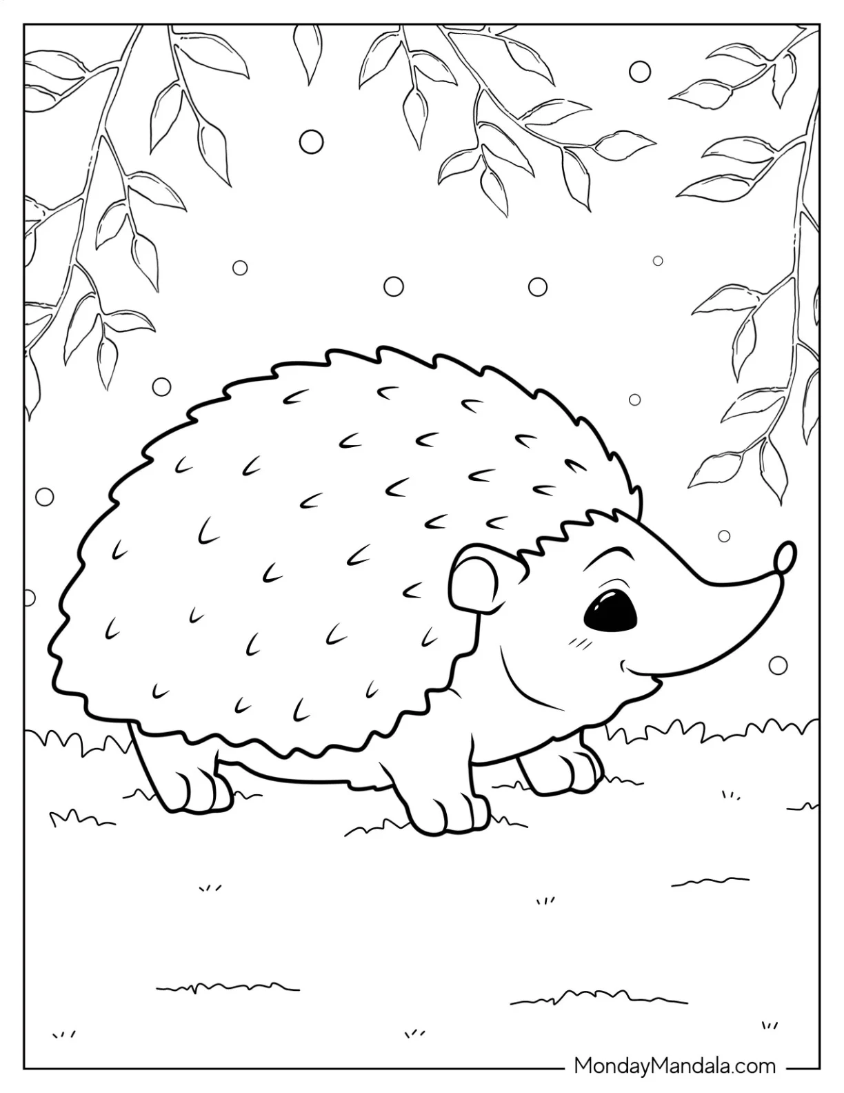 Hedgehog Coloring Page In The Forest coloring page — printable line art