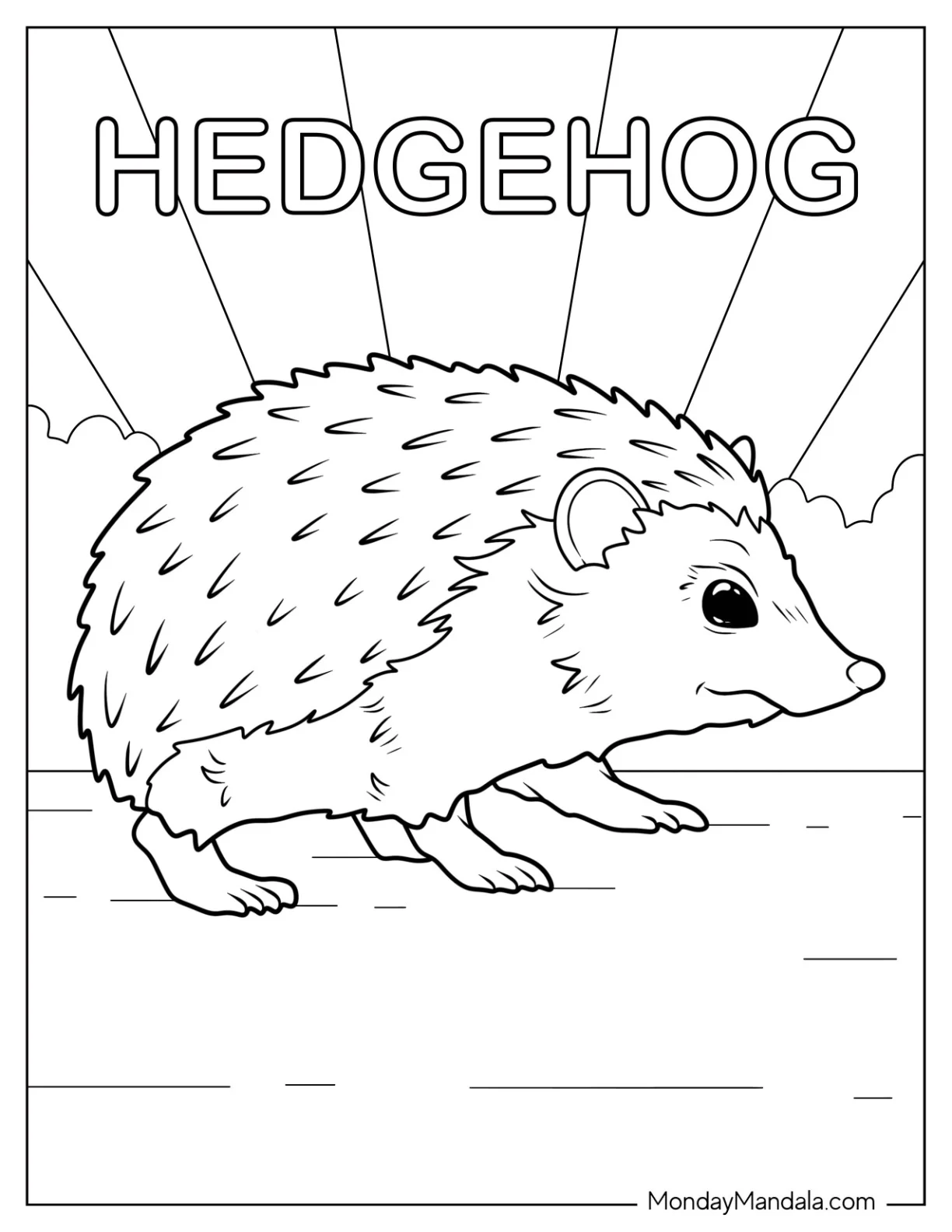 Hedgehog Coloring Page On All Fours coloring page — printable line art