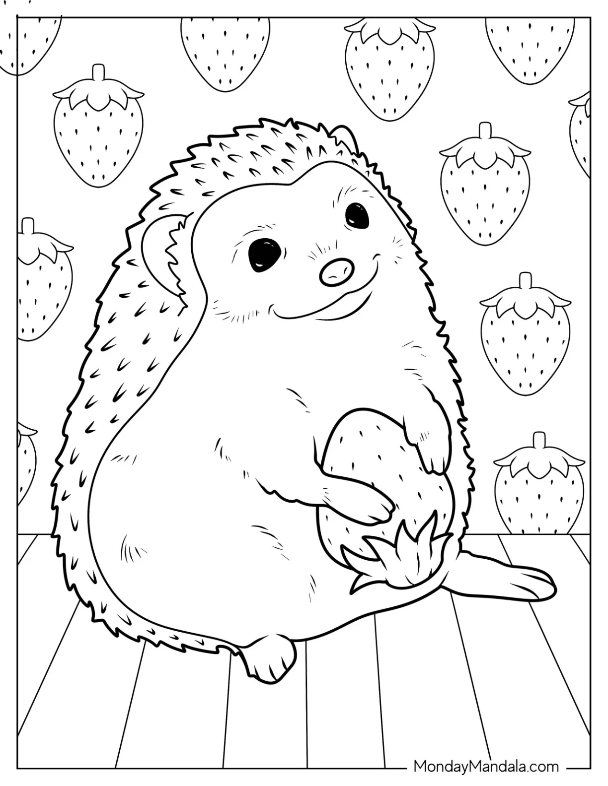 Smiling Hedgehog Coloring Page Coloring Page Holding Strawberry coloring page