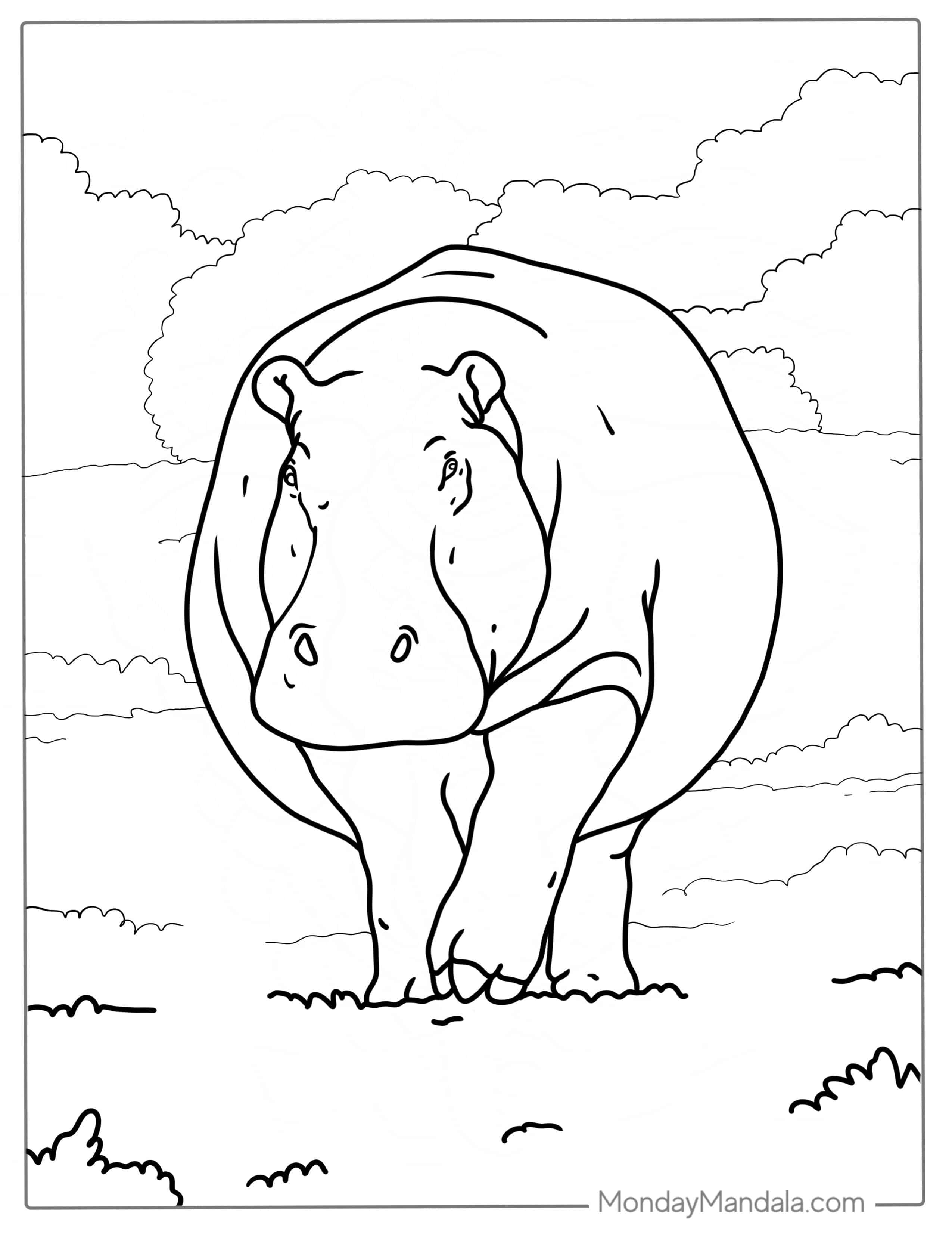 Big Adult Hippo Walking Coloring Page coloring page