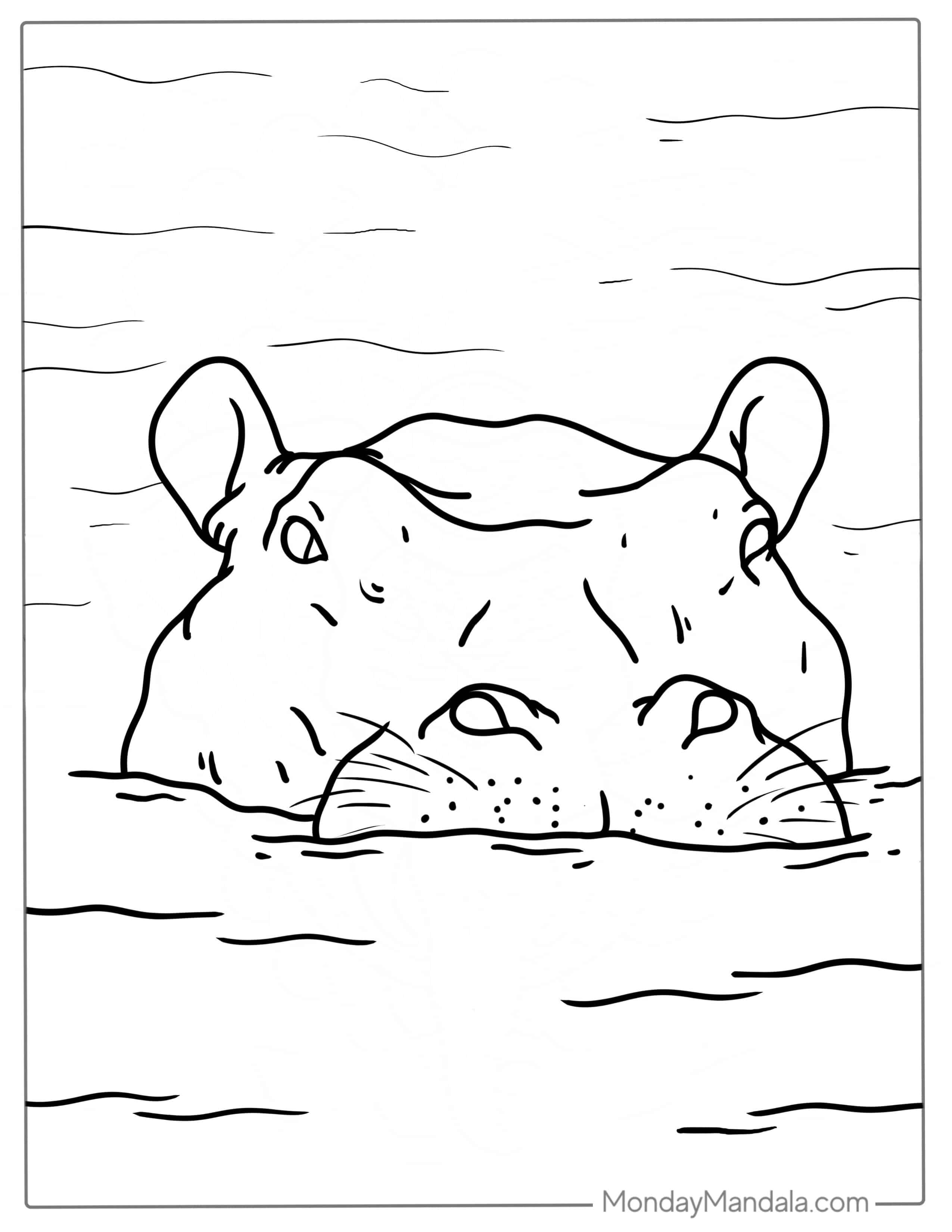 Coloring Page Of Hippo Poking Head Out Of Water coloring page