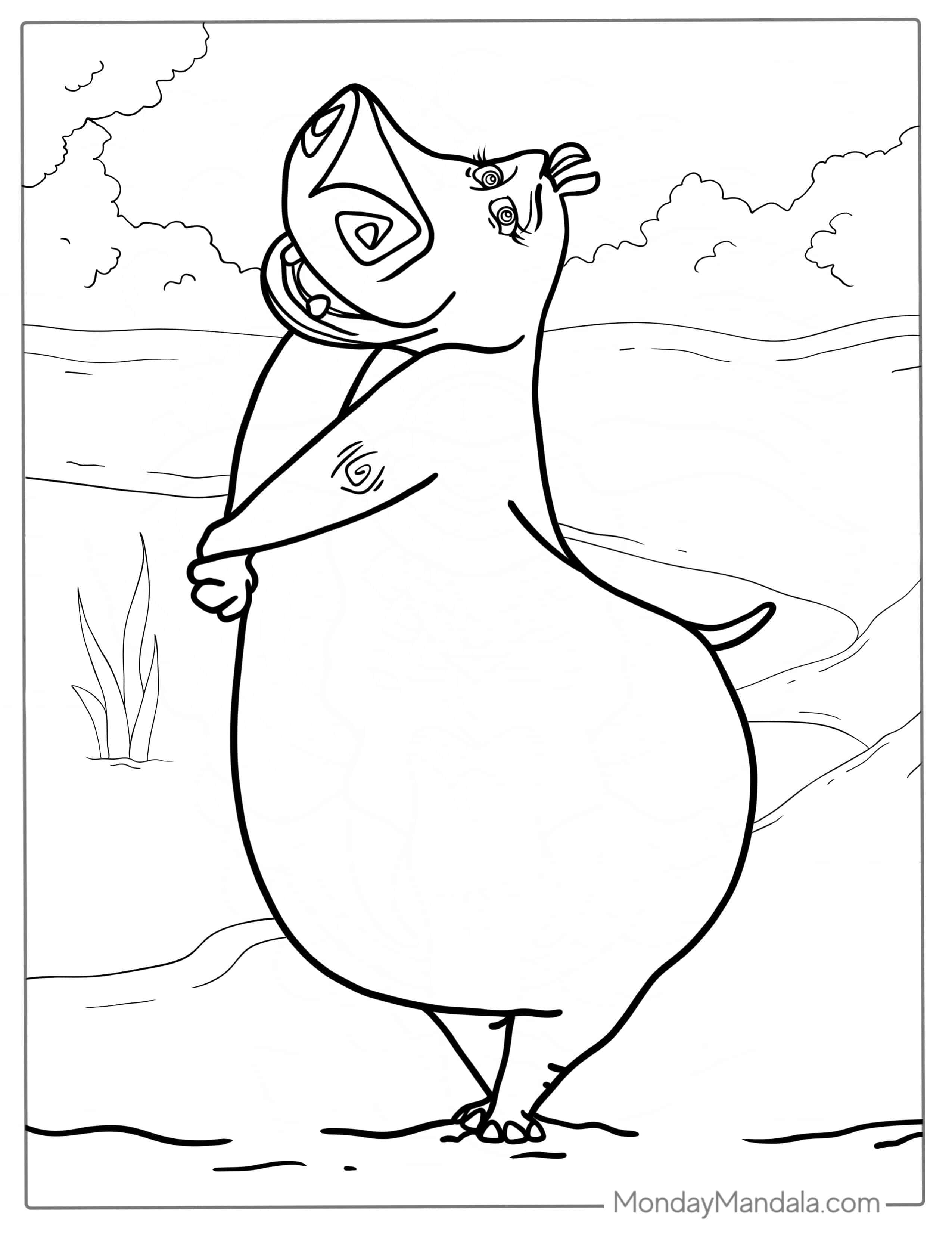 Coloring Sheet Of Gloria The Hippo coloring page — printable line art