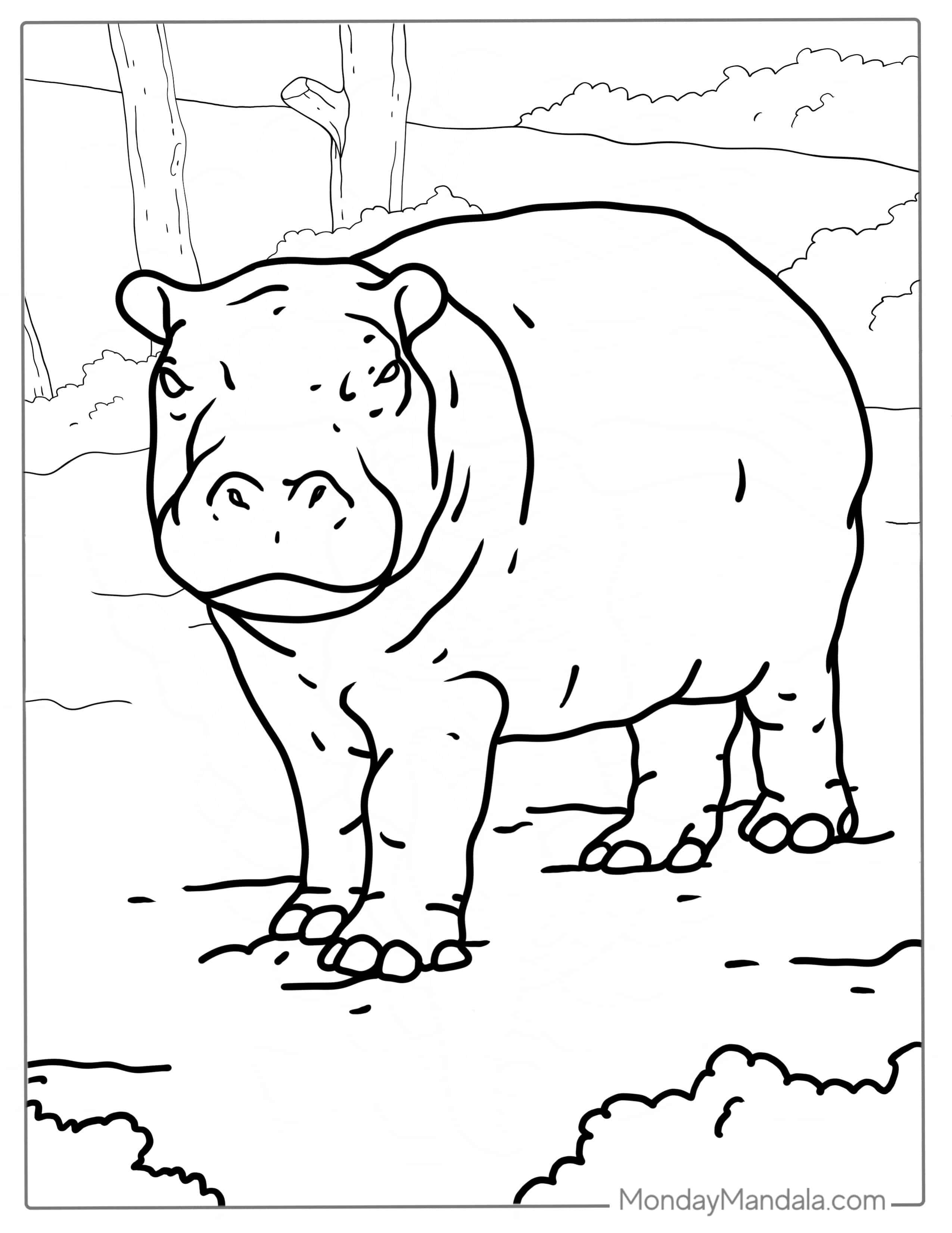 Cute Baby Hippopotamus Coloring Page coloring page — printable line art