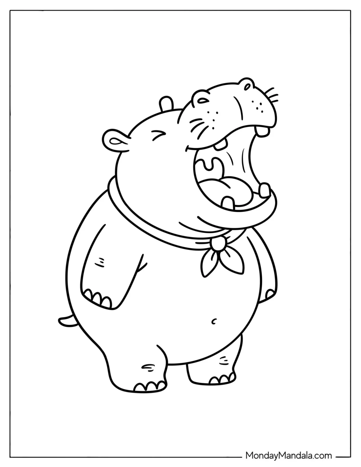 Easy Baby Hippo Laughing Coloring Page for Preschoolers coloring page