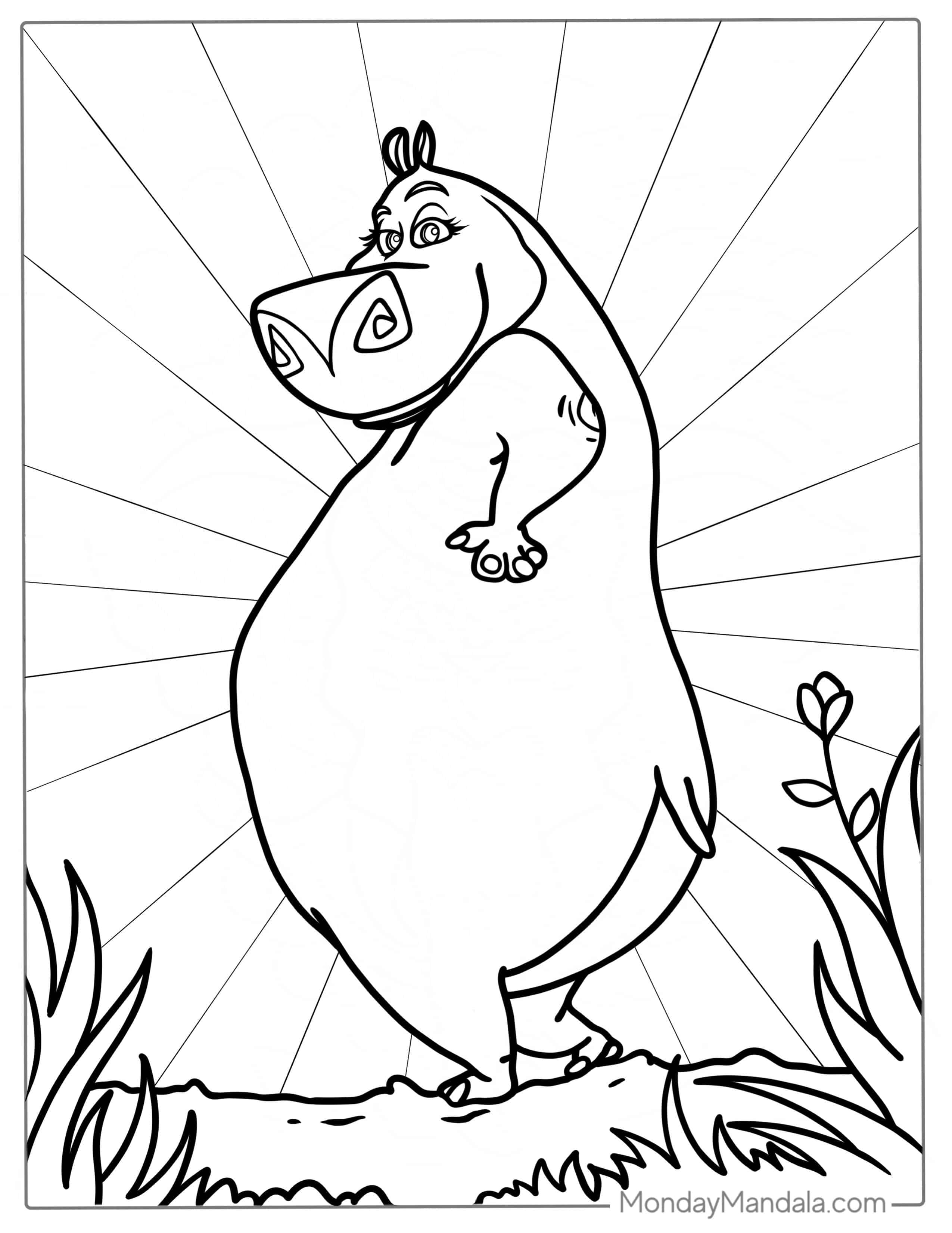 Gloria The Hippo From Madagascar To Color coloring page — printable line art