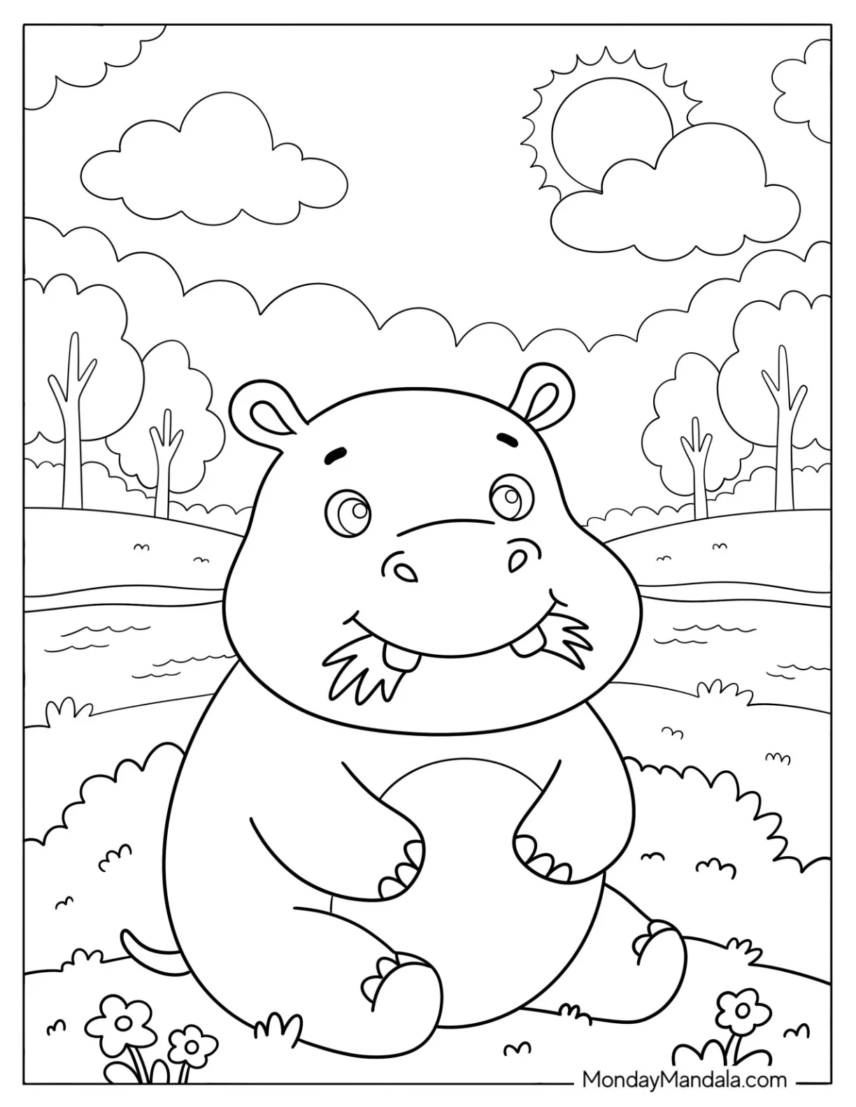 Hungry Hippo Snorkeling Grass Coloring Page coloring page