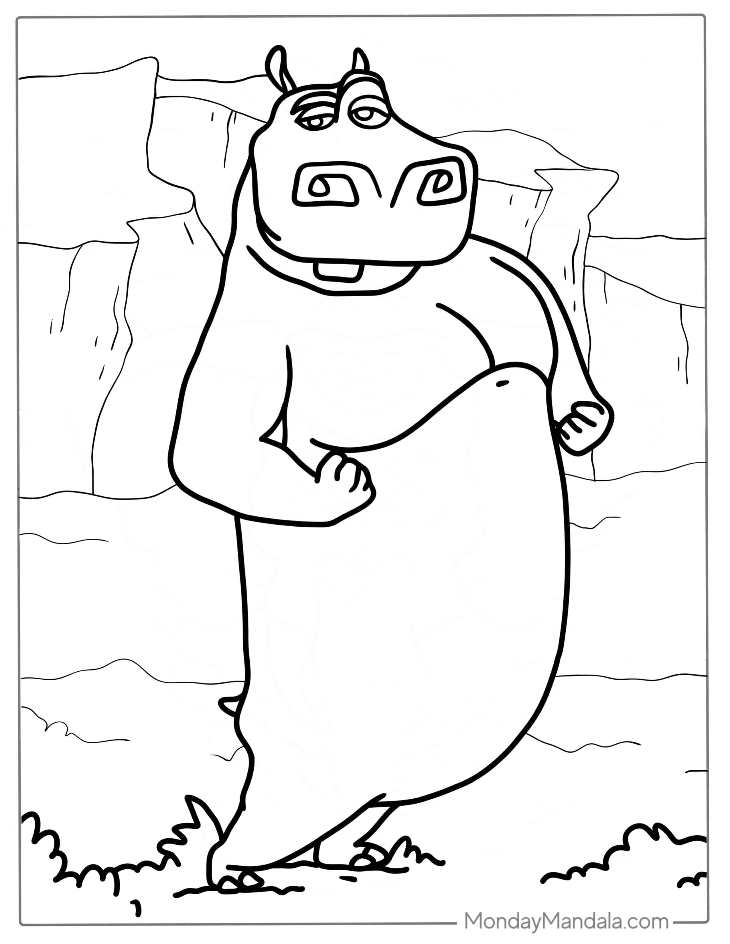 Moto Moto Hippo From Madagascar To Color coloring page
