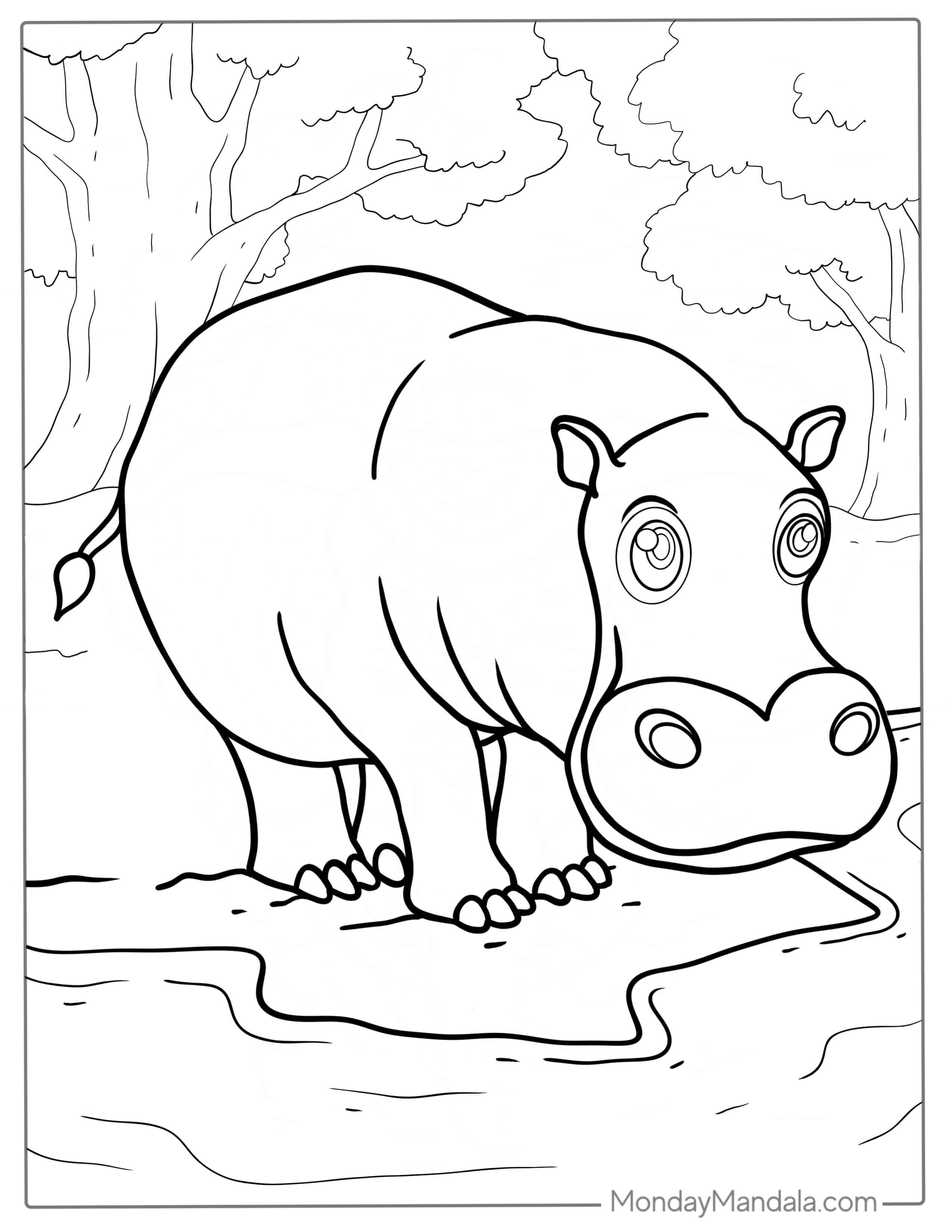 Simple Outline Of a Hippo To Color For Preschoolers coloring page
