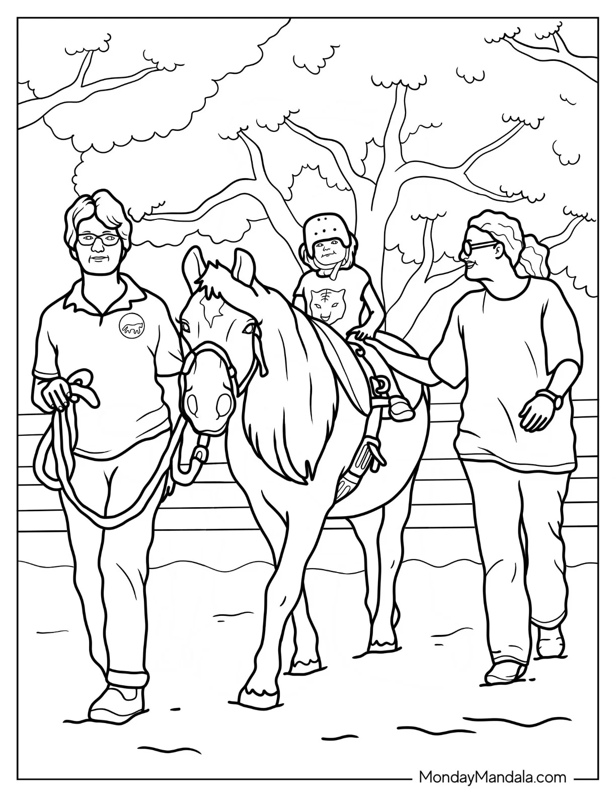 Coloring Sheet Of Therapeutic Horse Riding coloring page