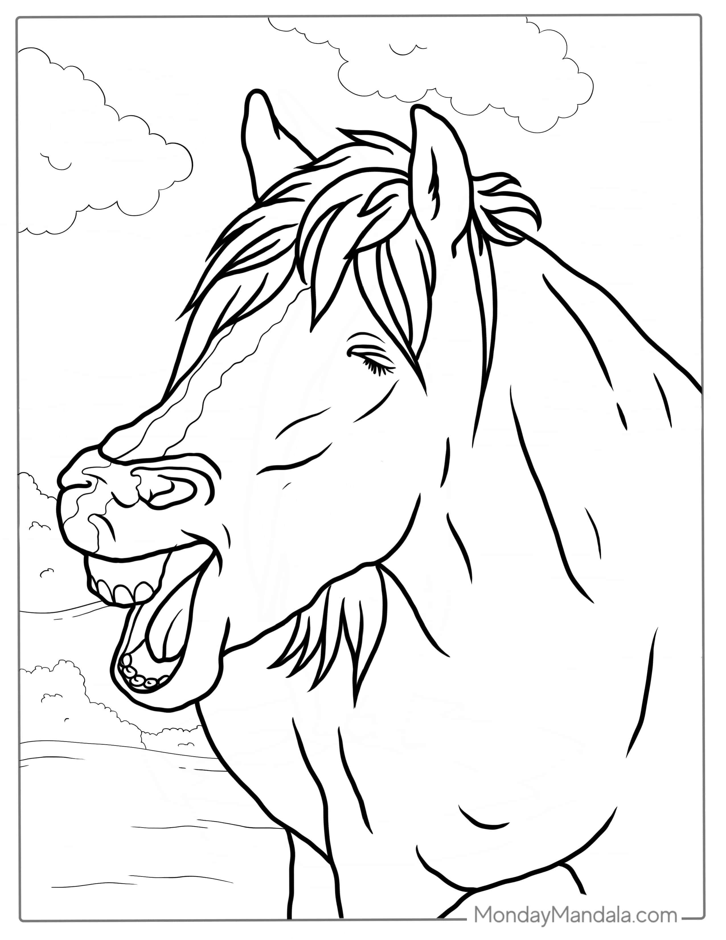 Horse Neighing Coloring Page For Kids coloring page