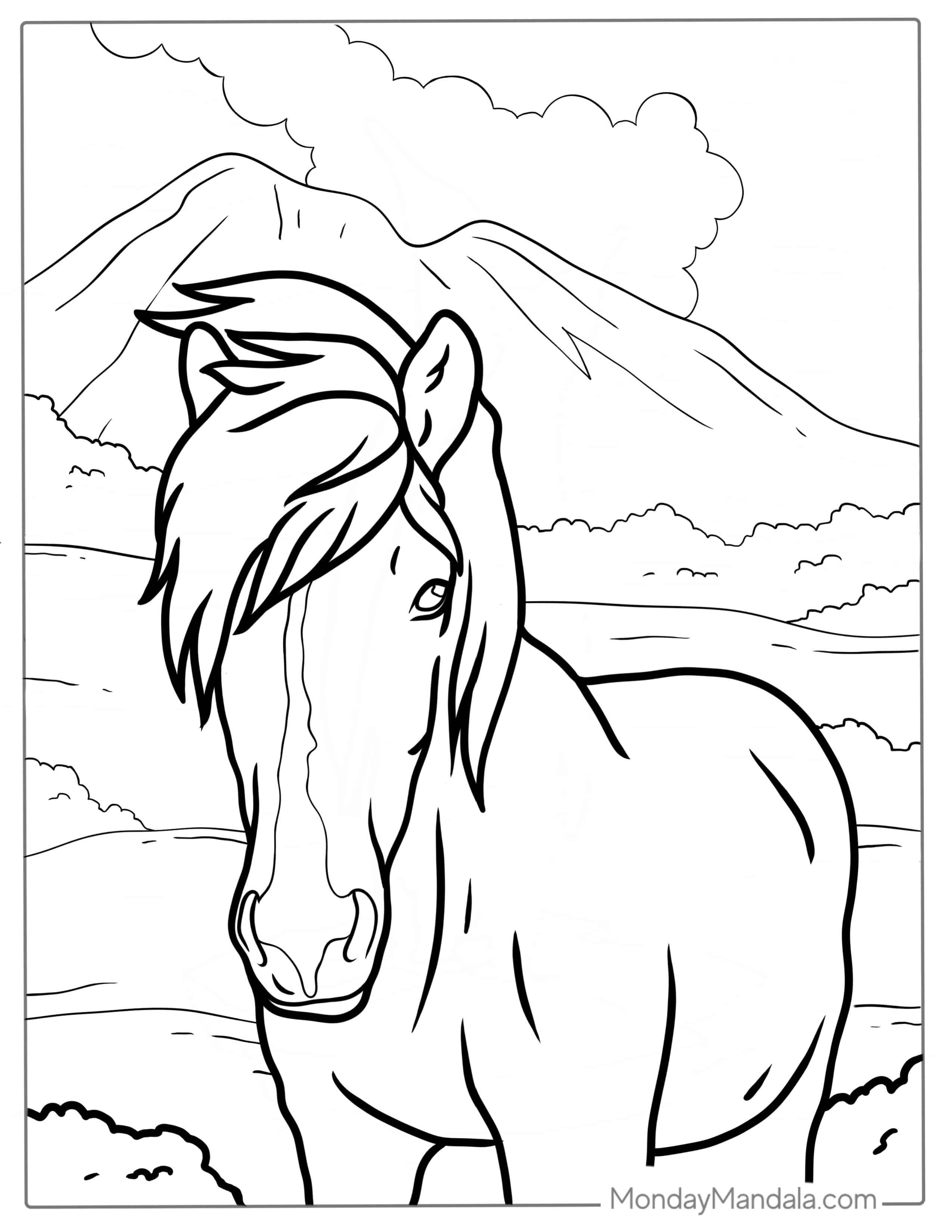 Miniature Horse Standing In Field coloring page — printable line art