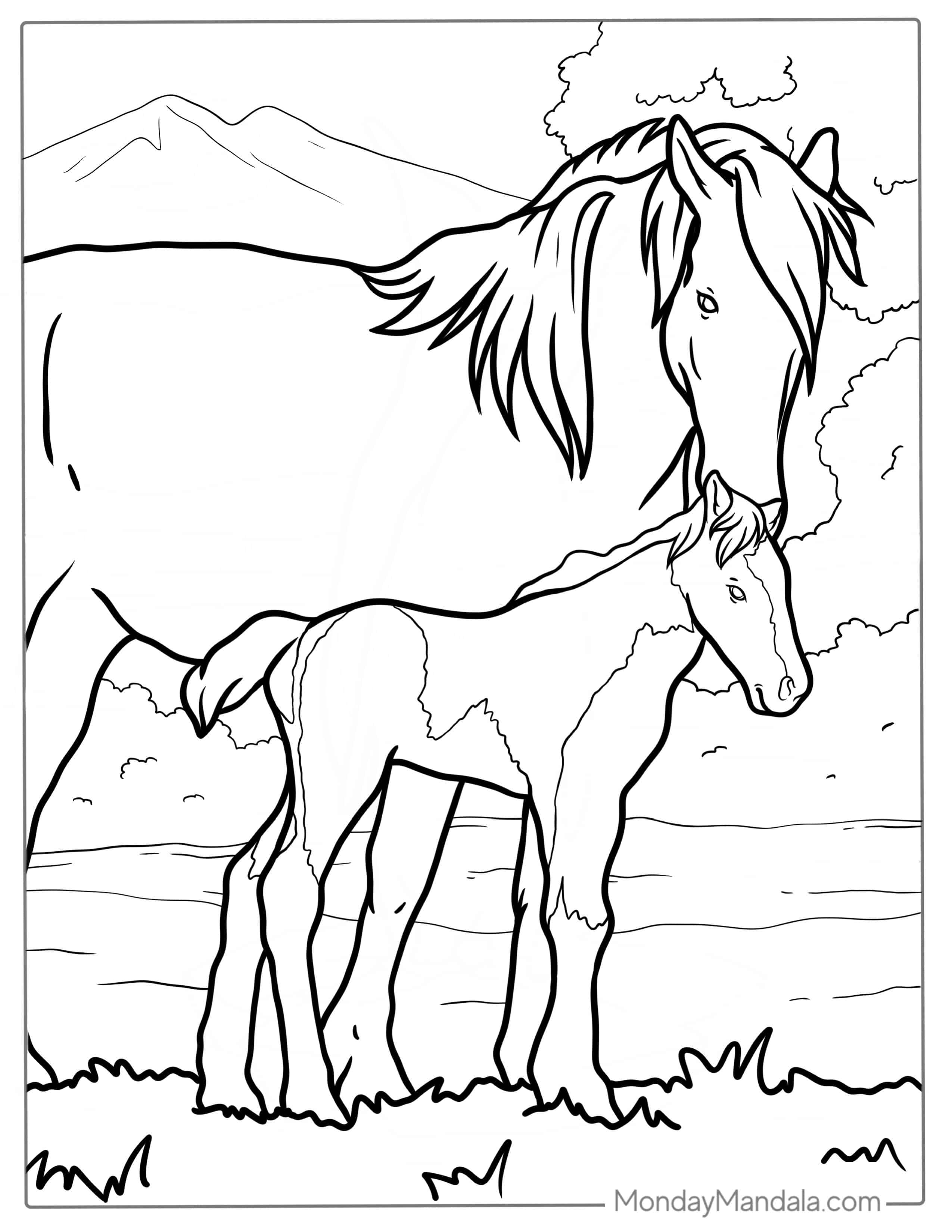 Mother Horse And Foal Coloring Picture coloring page