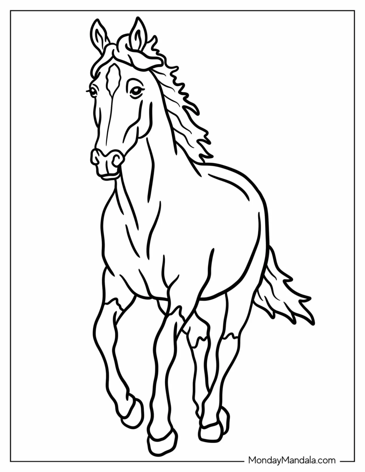 Simple Running Horse Coloring Page for Kids coloring page — printable line art