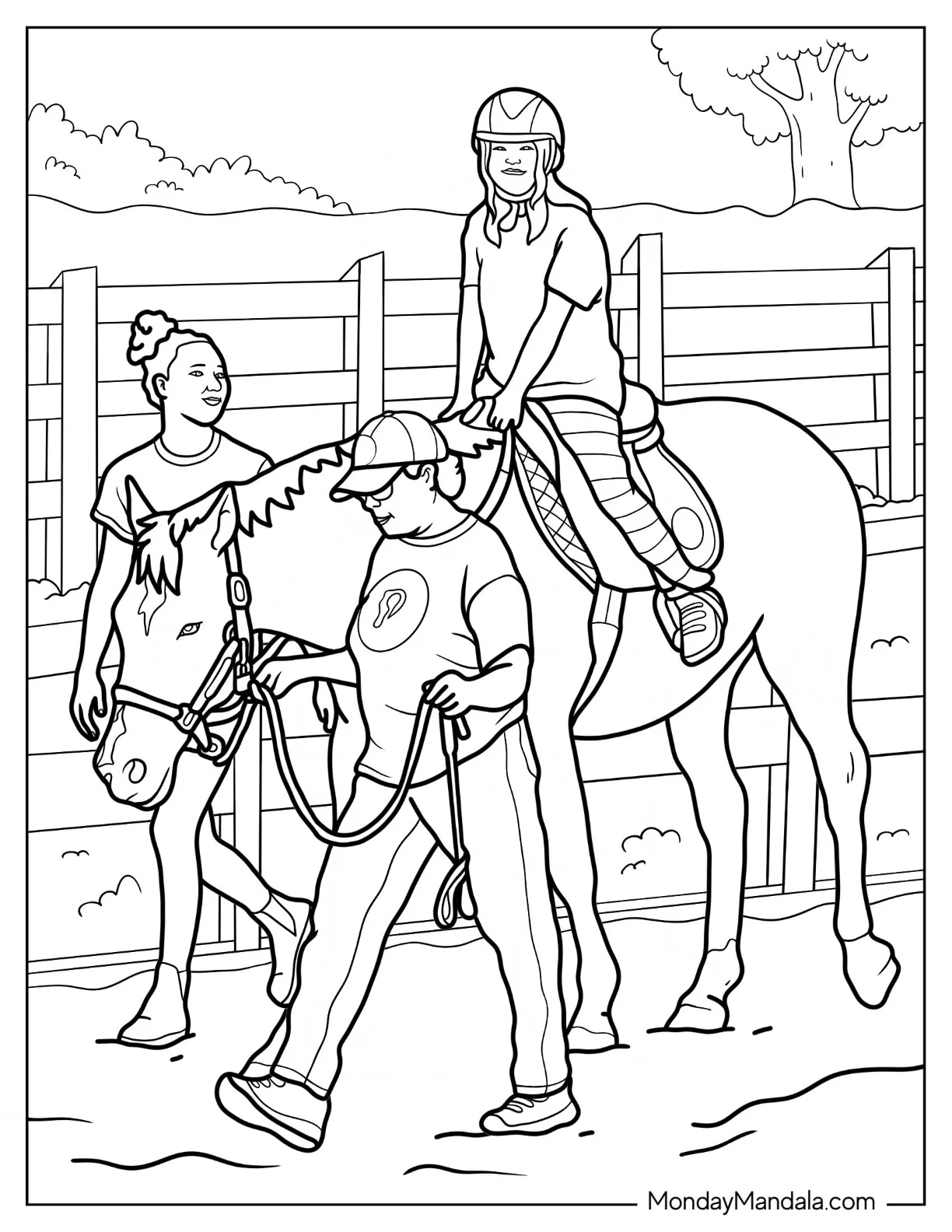 Therapeutic Horse Riding Coloring Page coloring page — printable line art