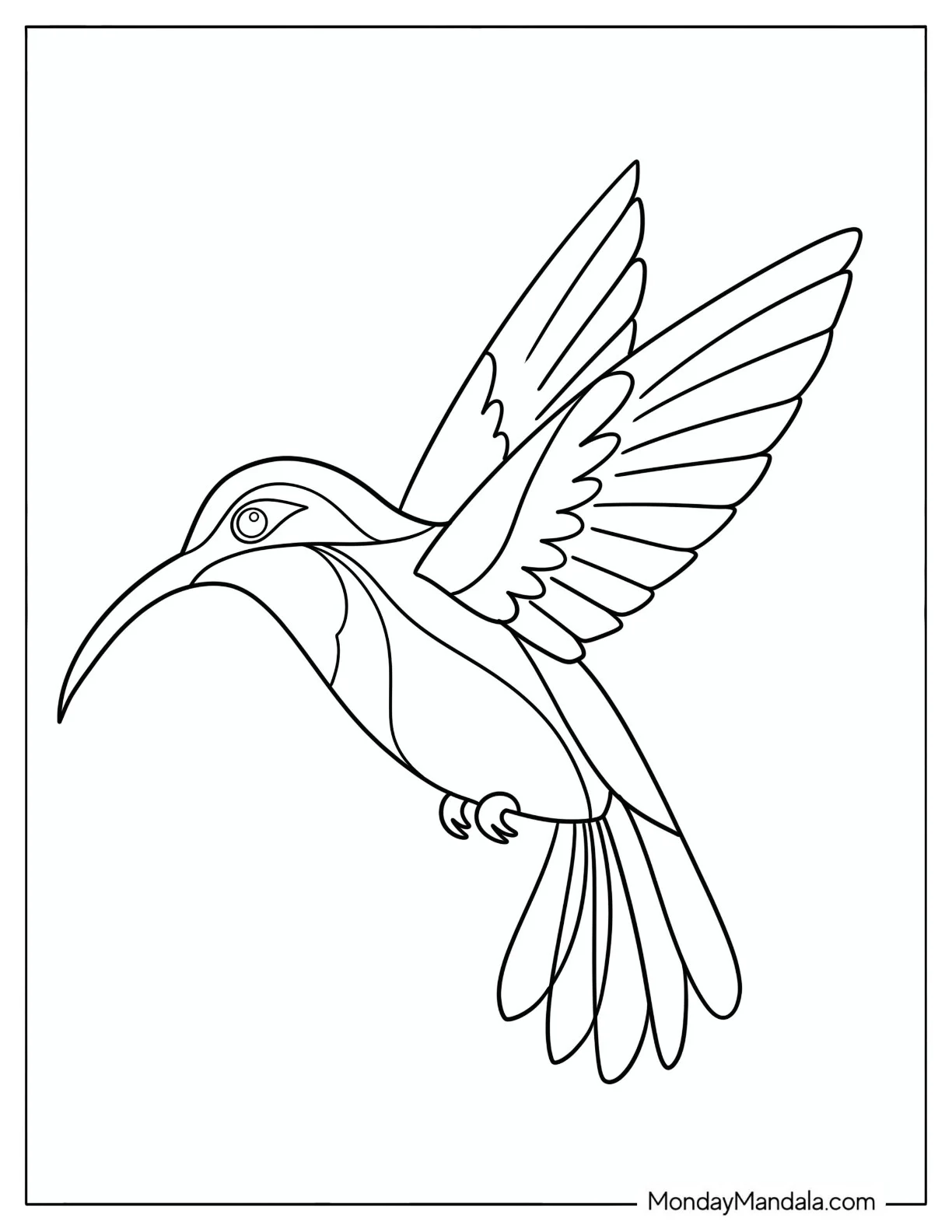 Simple Hummingbird in Flight with Spread Wings Coloring Page for Kids coloring page — printable line art