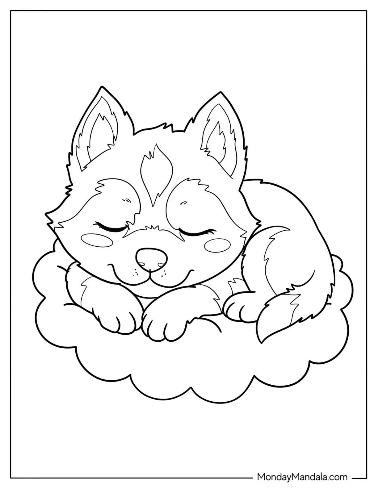 Baby Husky Coloring Pages Sleeping on a Flower Rug for Preschoolers coloring page