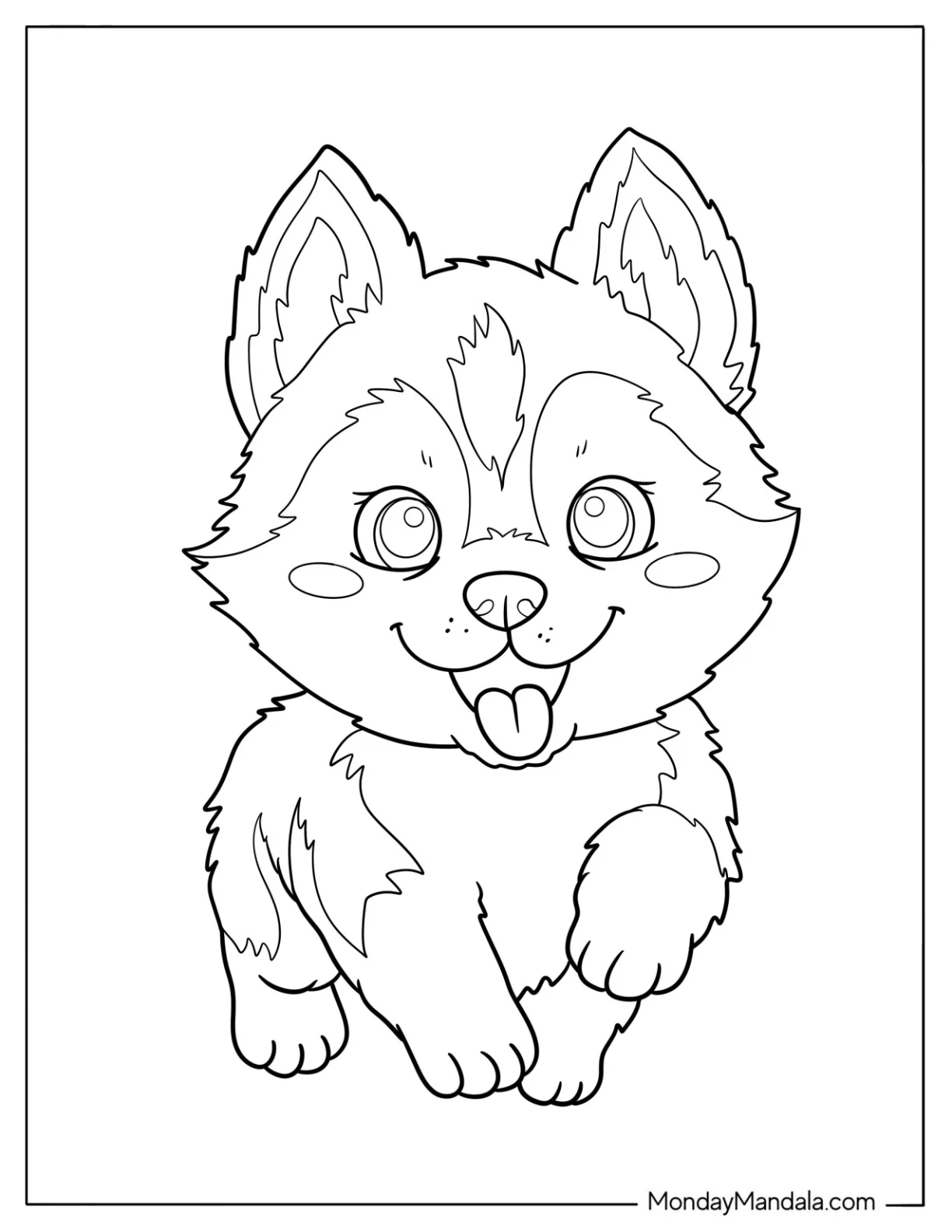 Playful Husky Coloring Pages Puppy with Blushing Face for Preschoolers coloring page
