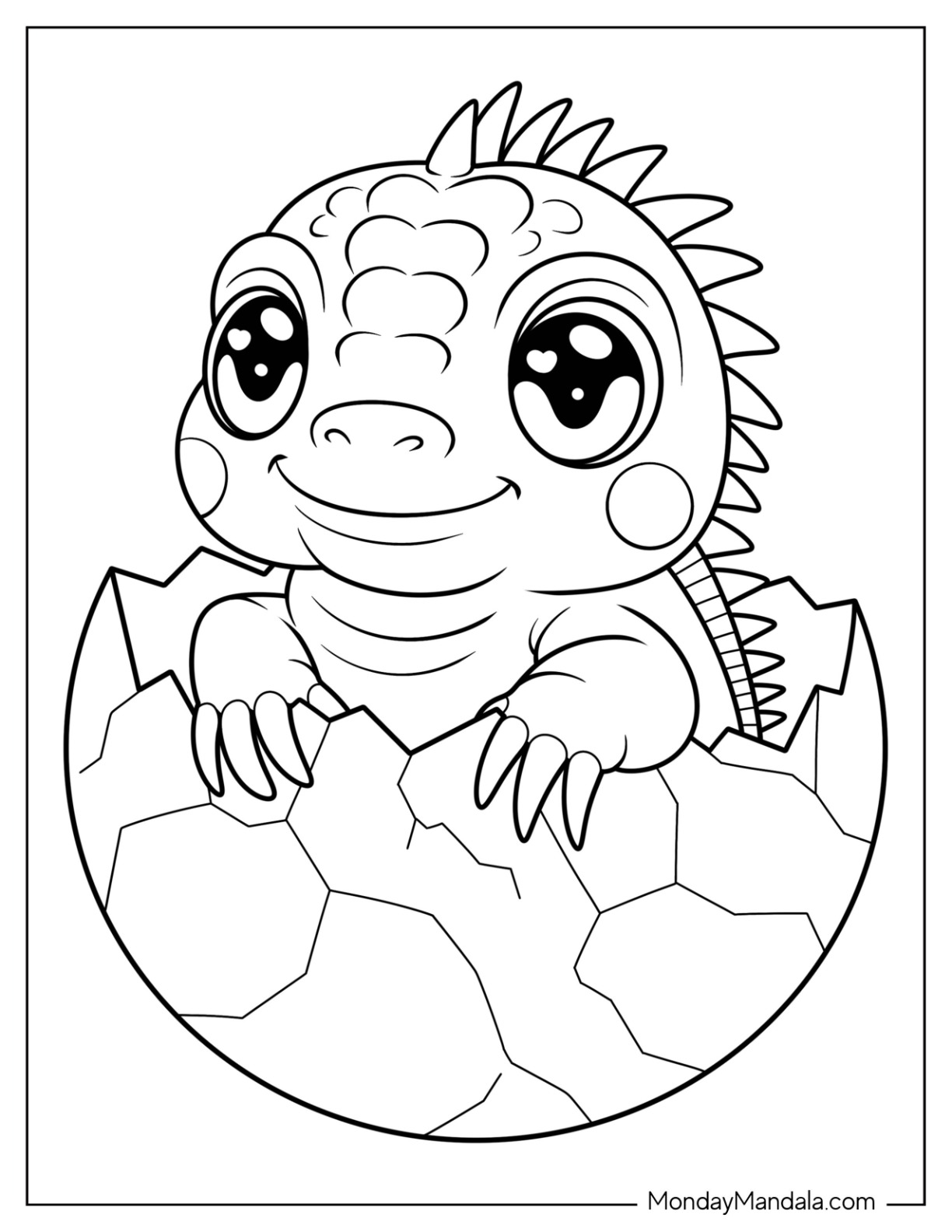 Baby Iguana Coloring Page Hatching From the Egg for Preschoolers coloring page — printable line art