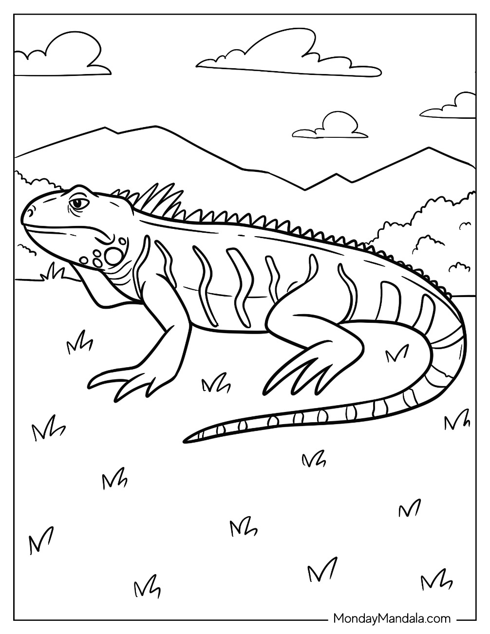 Easy Iguana Coloring Page Outline For Kids coloring page — printable line art
