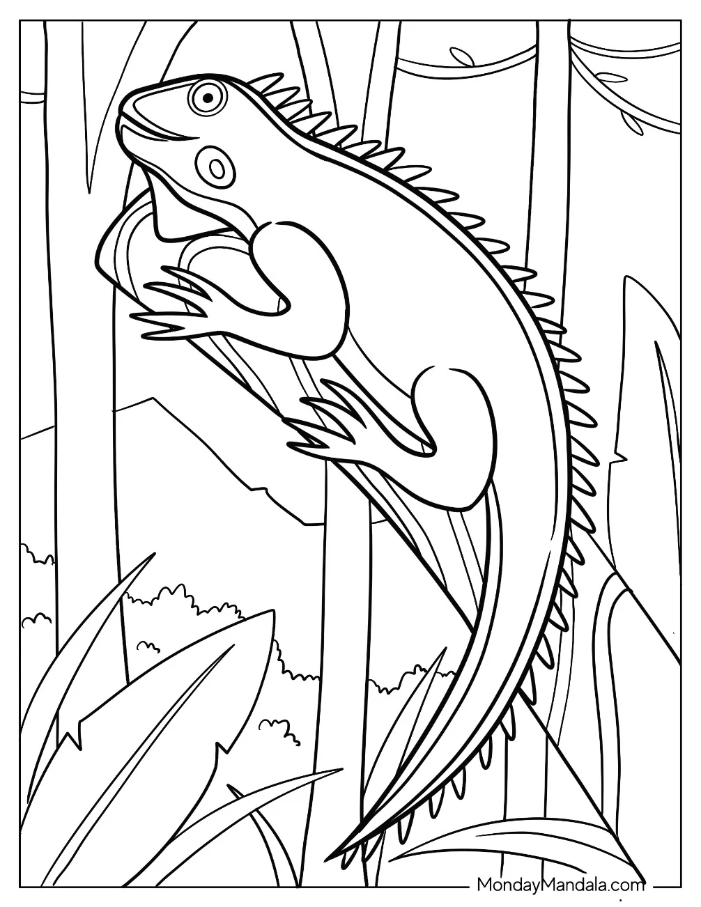 Easy Outline Of Iguana Coloring Page On Tree Branch coloring page — printable line art