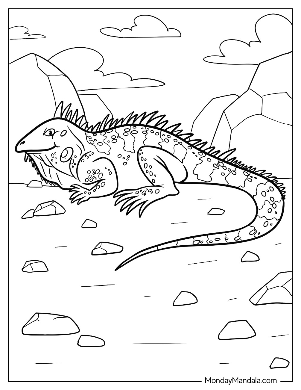 Green Iguana Coloring Page With Detailed Skin coloring page