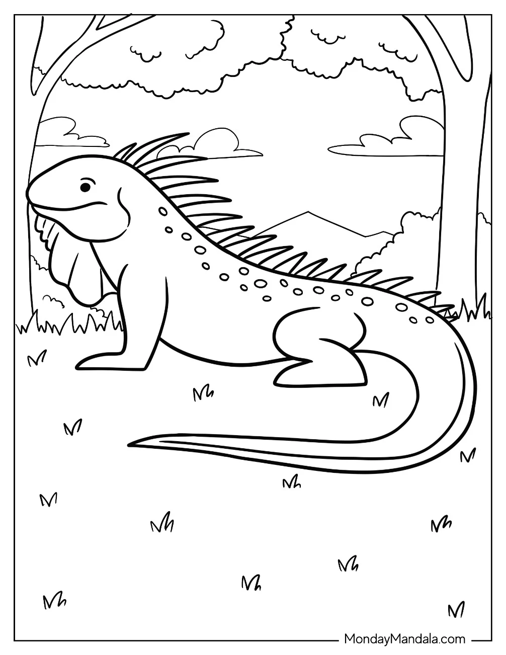 Simple Iguana Coloring Page With Spotted Back For Kids coloring page