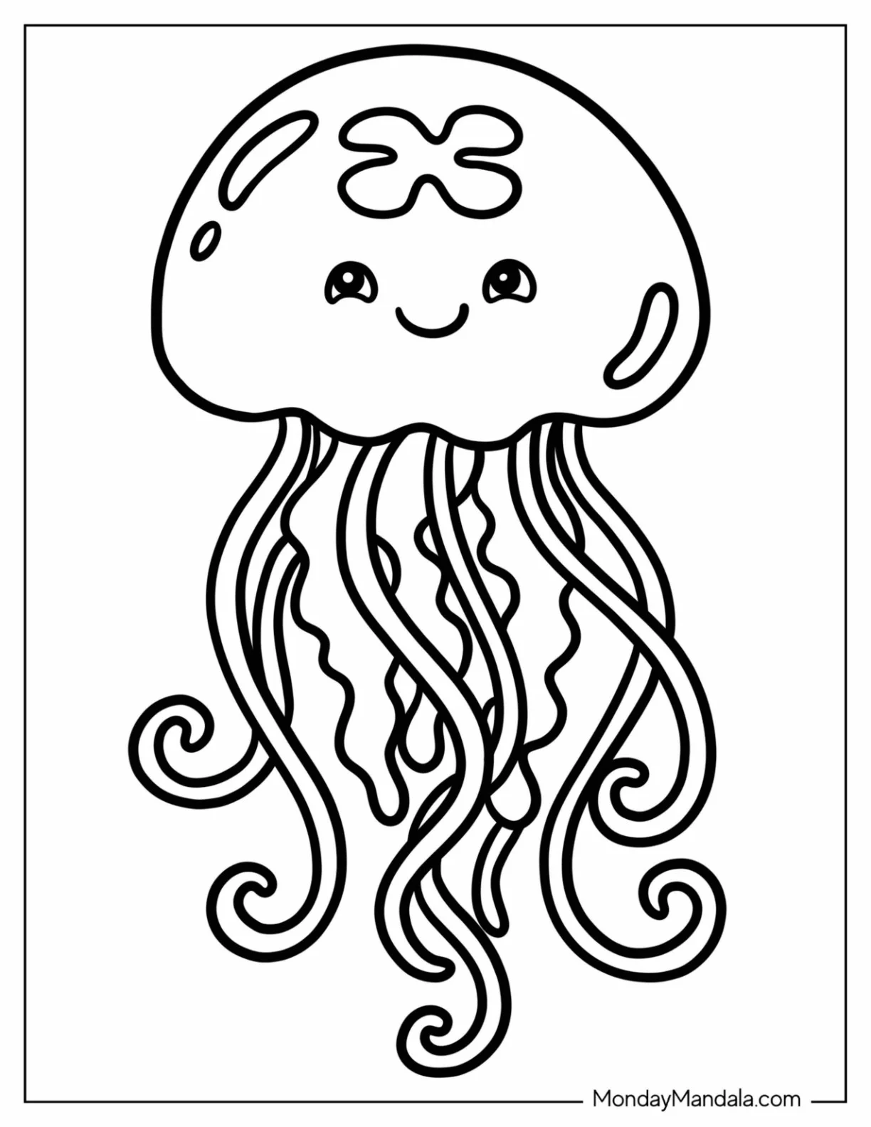 Adorable Jellyfish with Playful Smile Coloring Page for Kids coloring page