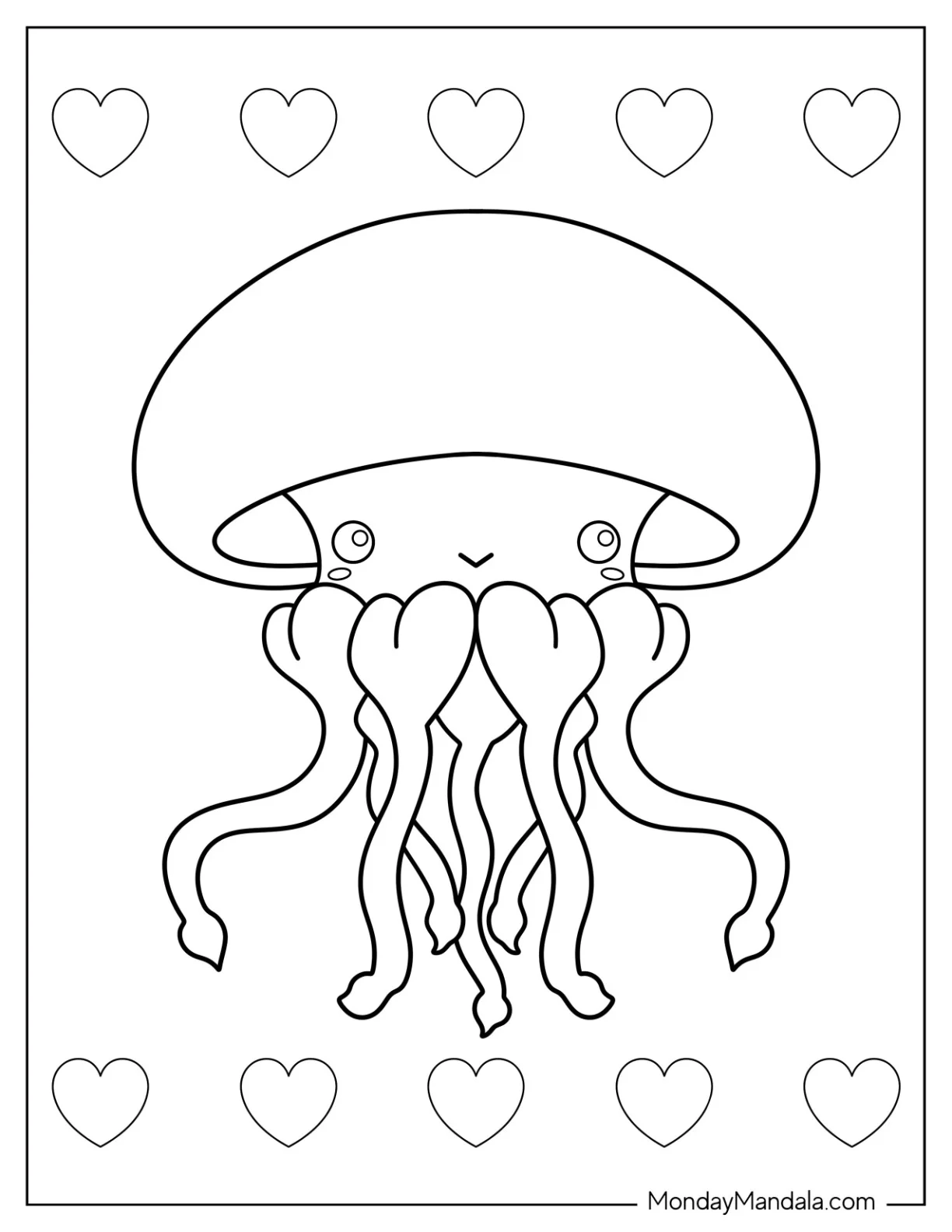 Cartoon Mushroom Cap Jellyfish Coloring Page coloring page — printable line art