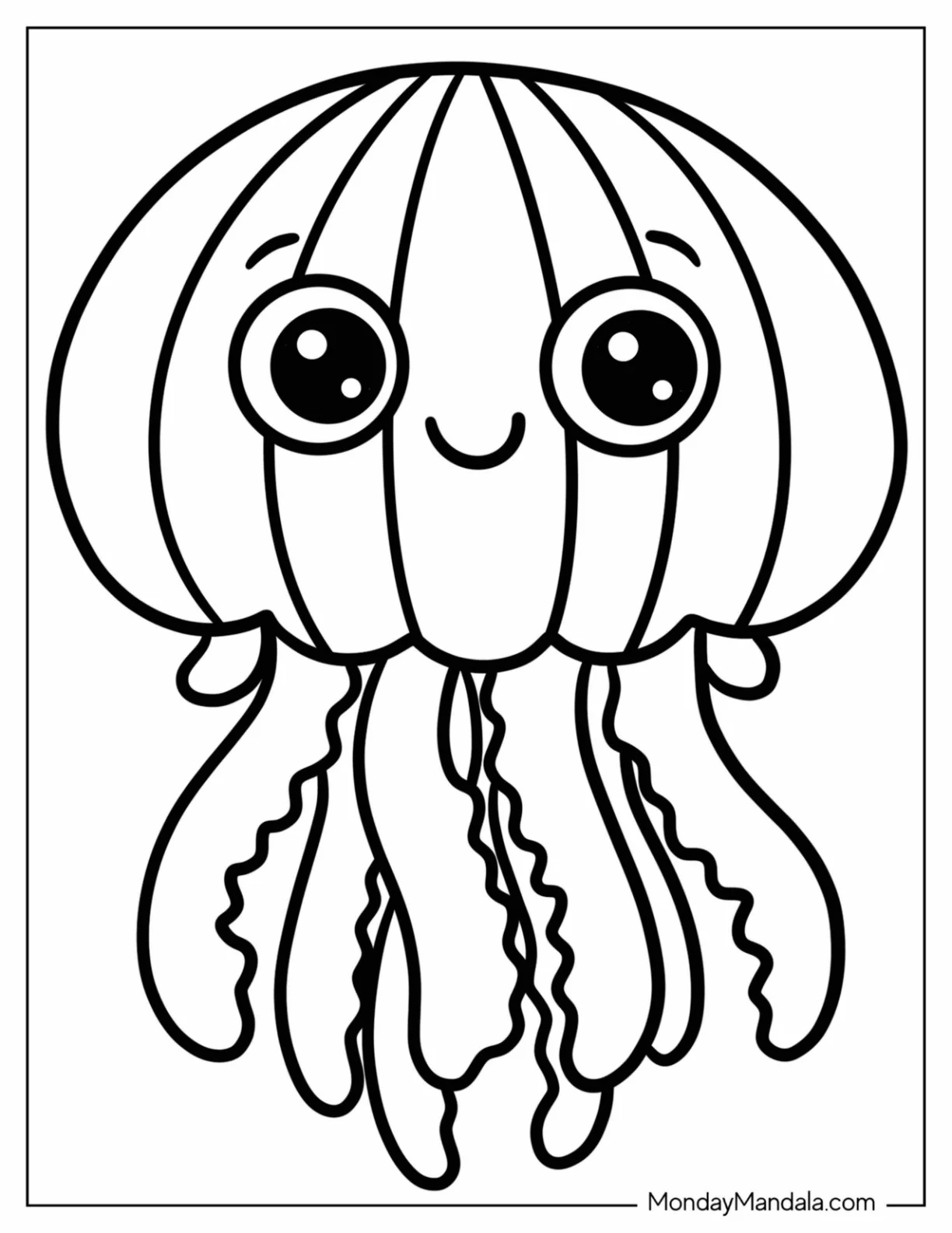 Kawaii Cartoon Jellyfish Coloring Page for Preschoolers coloring page