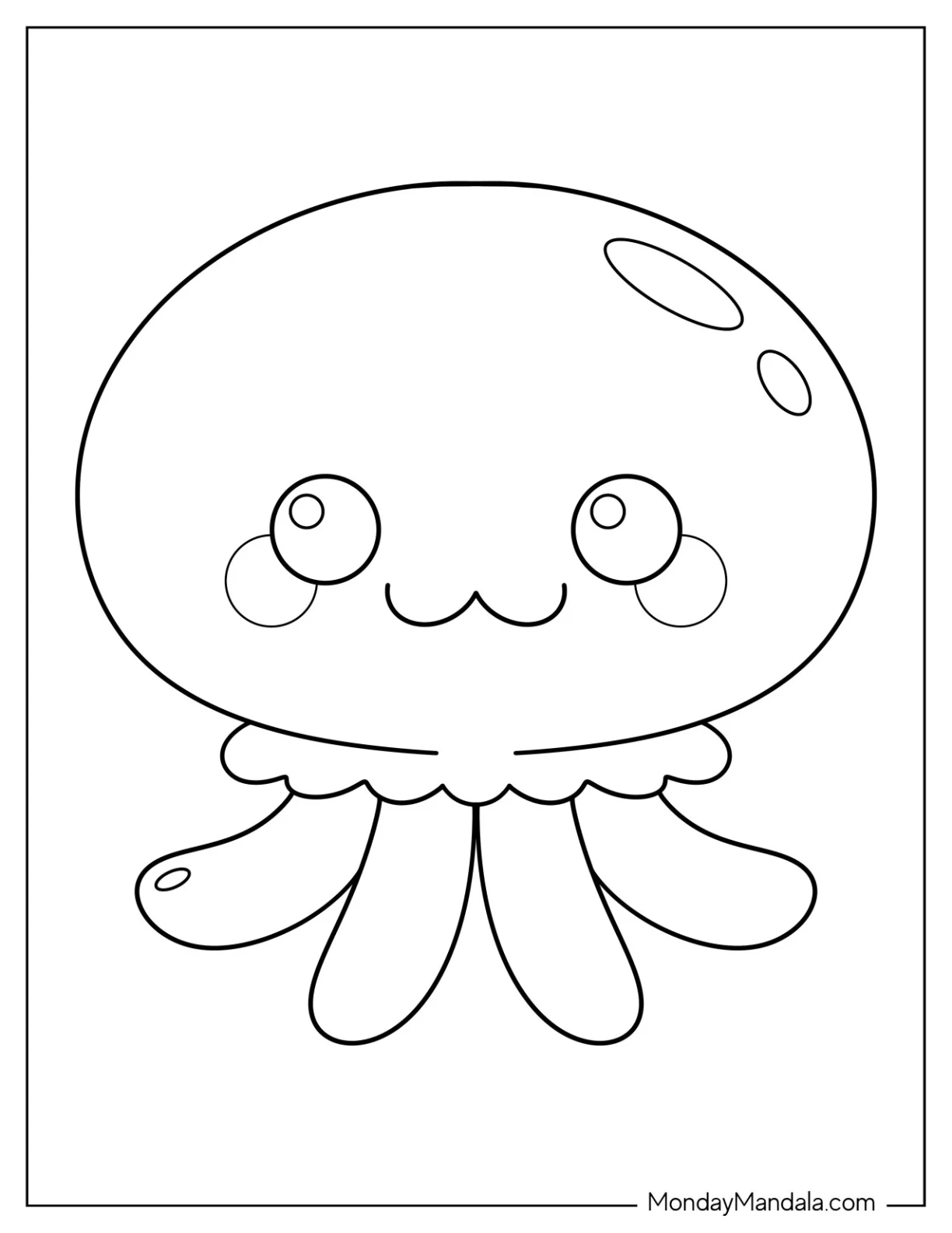 Kawaii Moon Jellyfish Coloring Page For Preschoolers coloring page