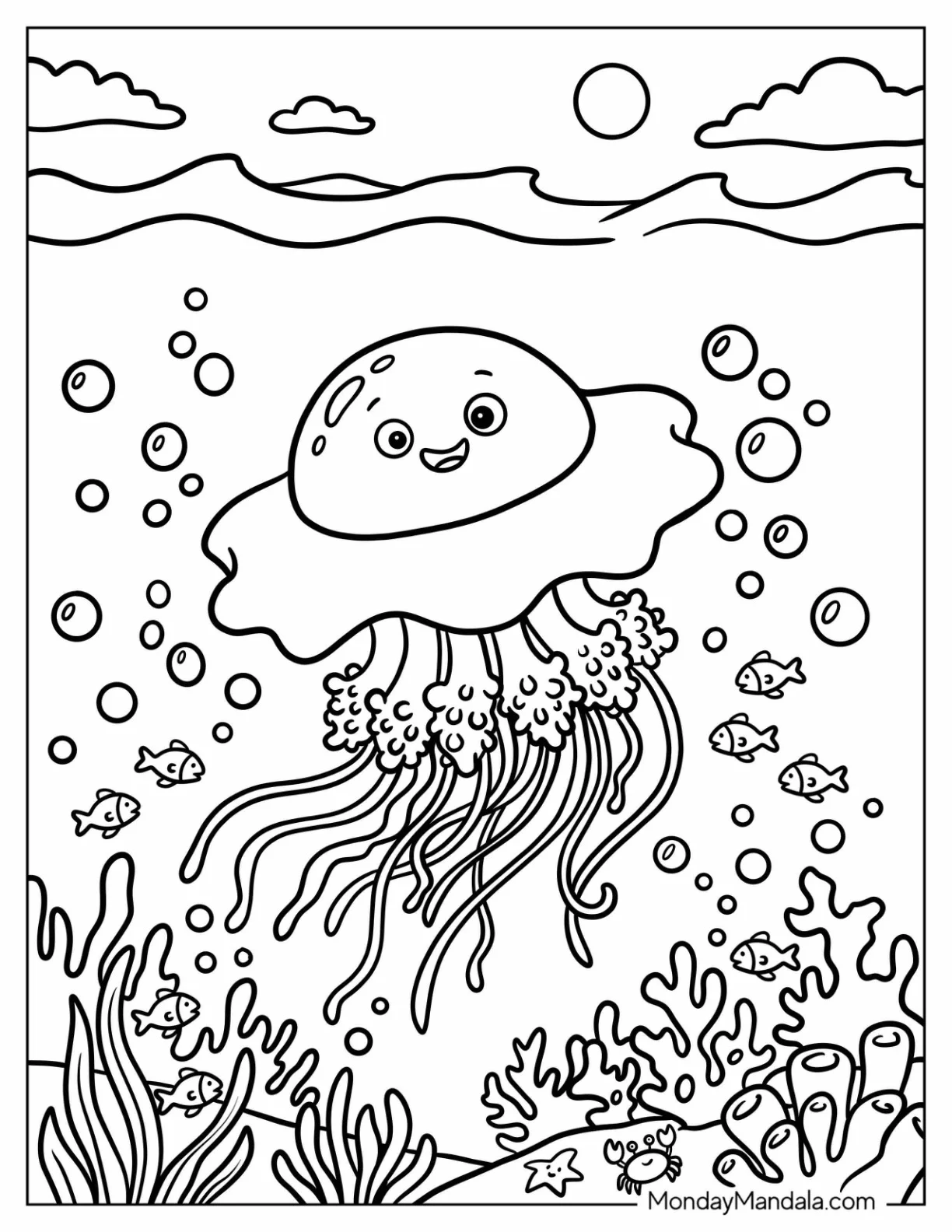 Pretty Jellyfish Swimming Near the Surface coloring page