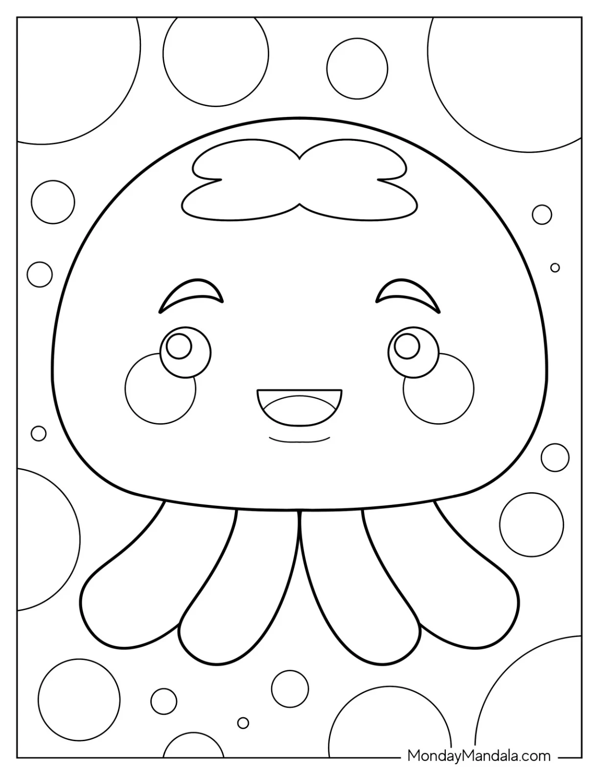 Smiling Cartoon Jellyfish Coloring Page For Preschoolers coloring page