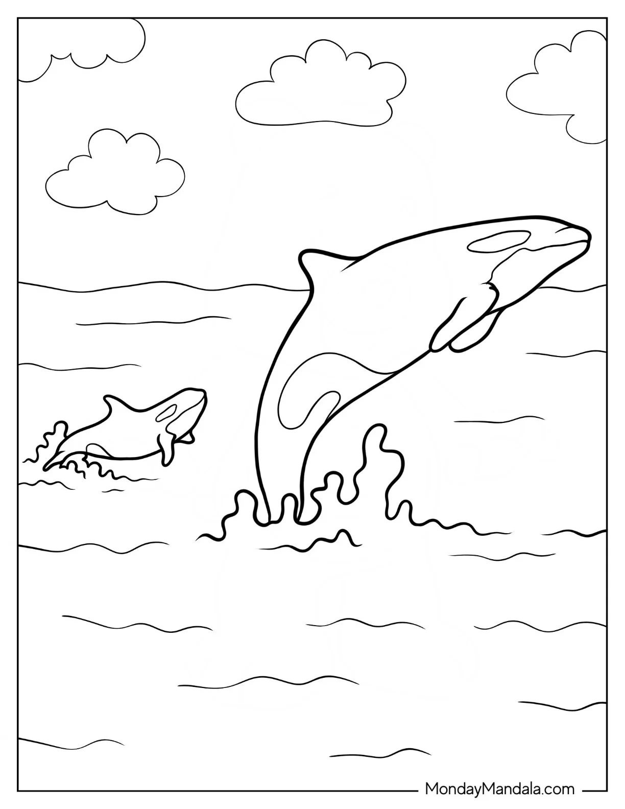 Mother Orca With Baby Orca Coloring Page coloring page — printable line art