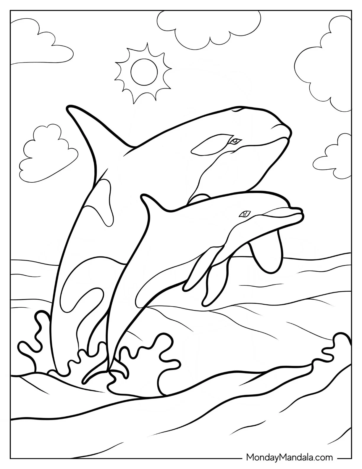 Orca Coloring Page With Dolphin Leaping Out Of The Sea coloring page