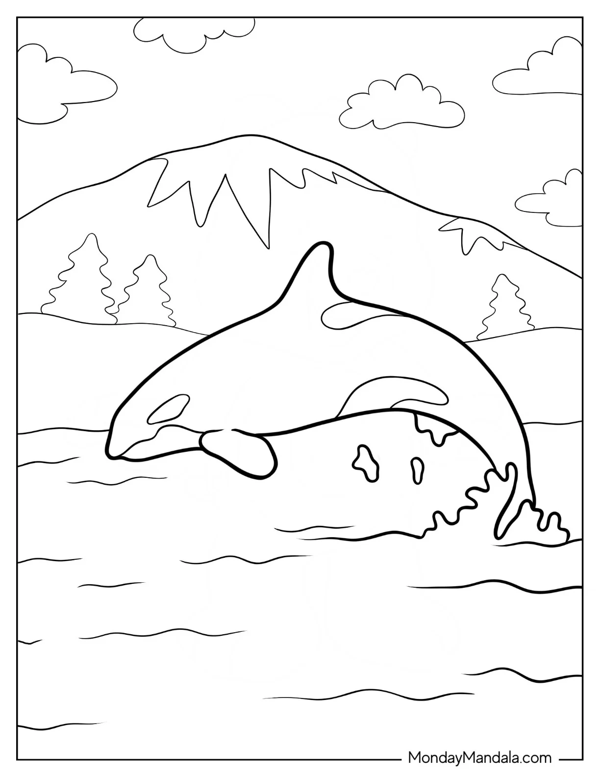 Small Killer Whale Coloring Page In The Air coloring page
