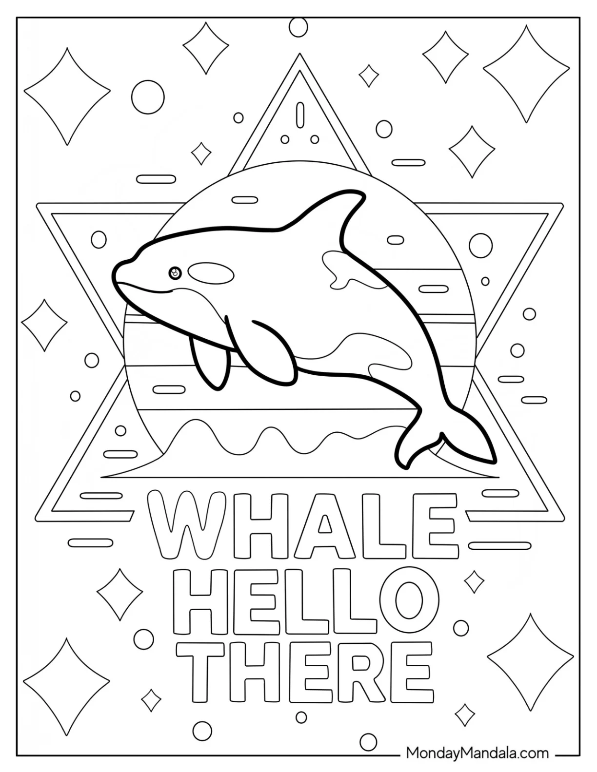 Whale Hello There with a Leaping Orca and Sunset Backdrop coloring page