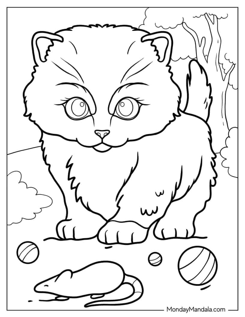 Coloring Page Of Fluffy Kitten coloring page — printable line art