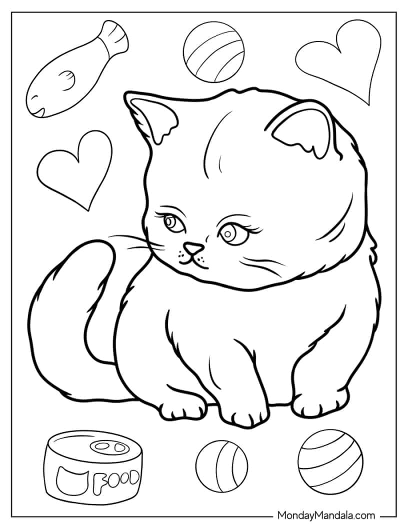 Cute Furry Kitten Coloring In For Kids coloring page — printable line art