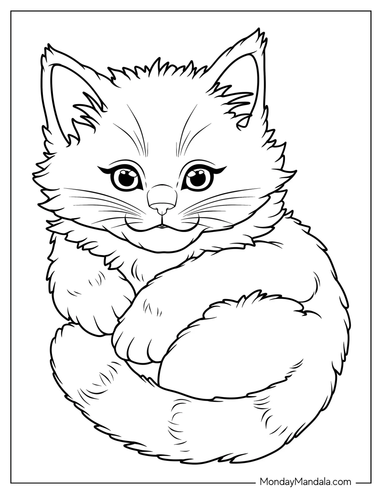 Fluffy Kitten Coloring Page Curled Up for Kids coloring page