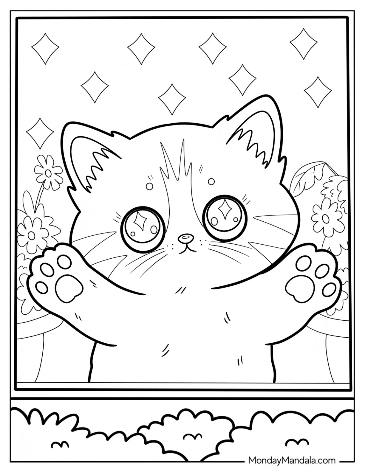 Simple Kitten Coloring Page with Sparkling Eyes for Preschoolers coloring page — printable line art