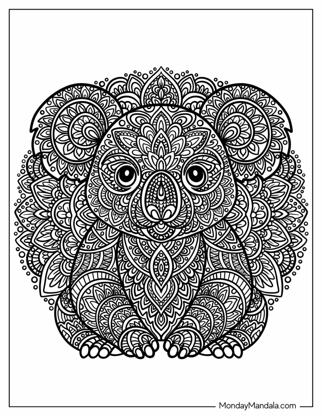 Detailed Koala Coloring Page Mandala with Flower Pattern coloring page