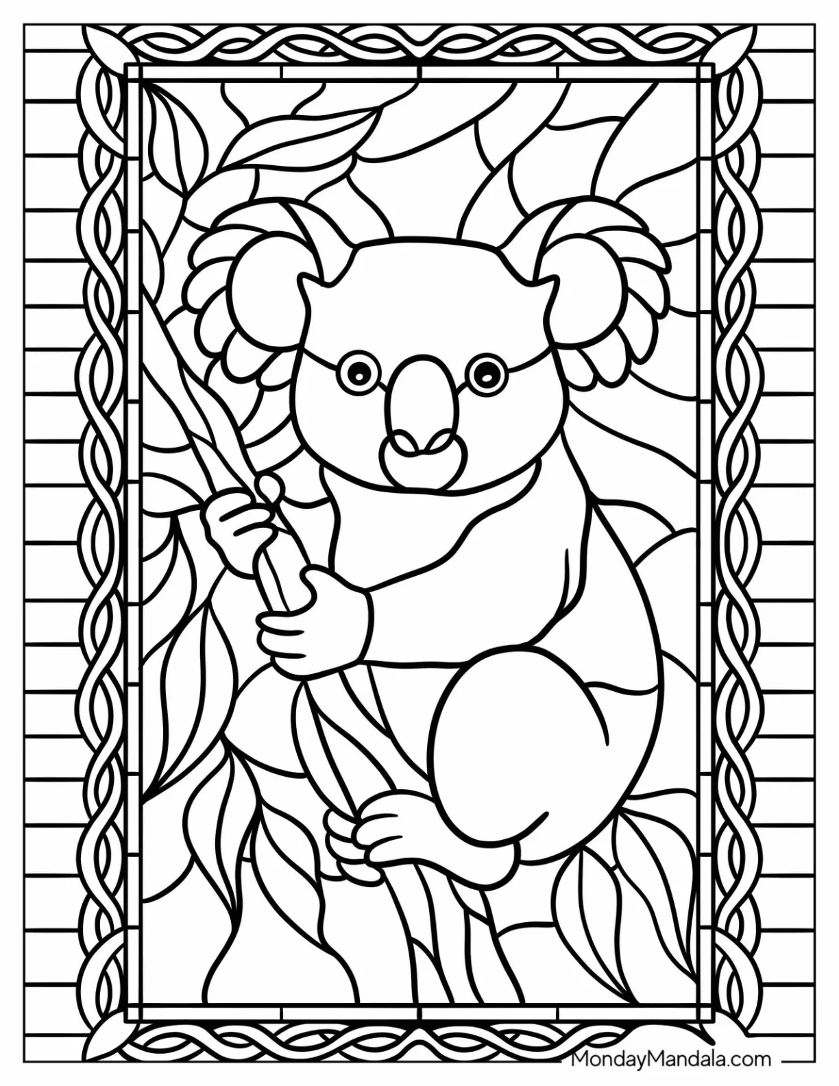 Elegant Koala Coloring Page Stained Glass coloring page — printable line art