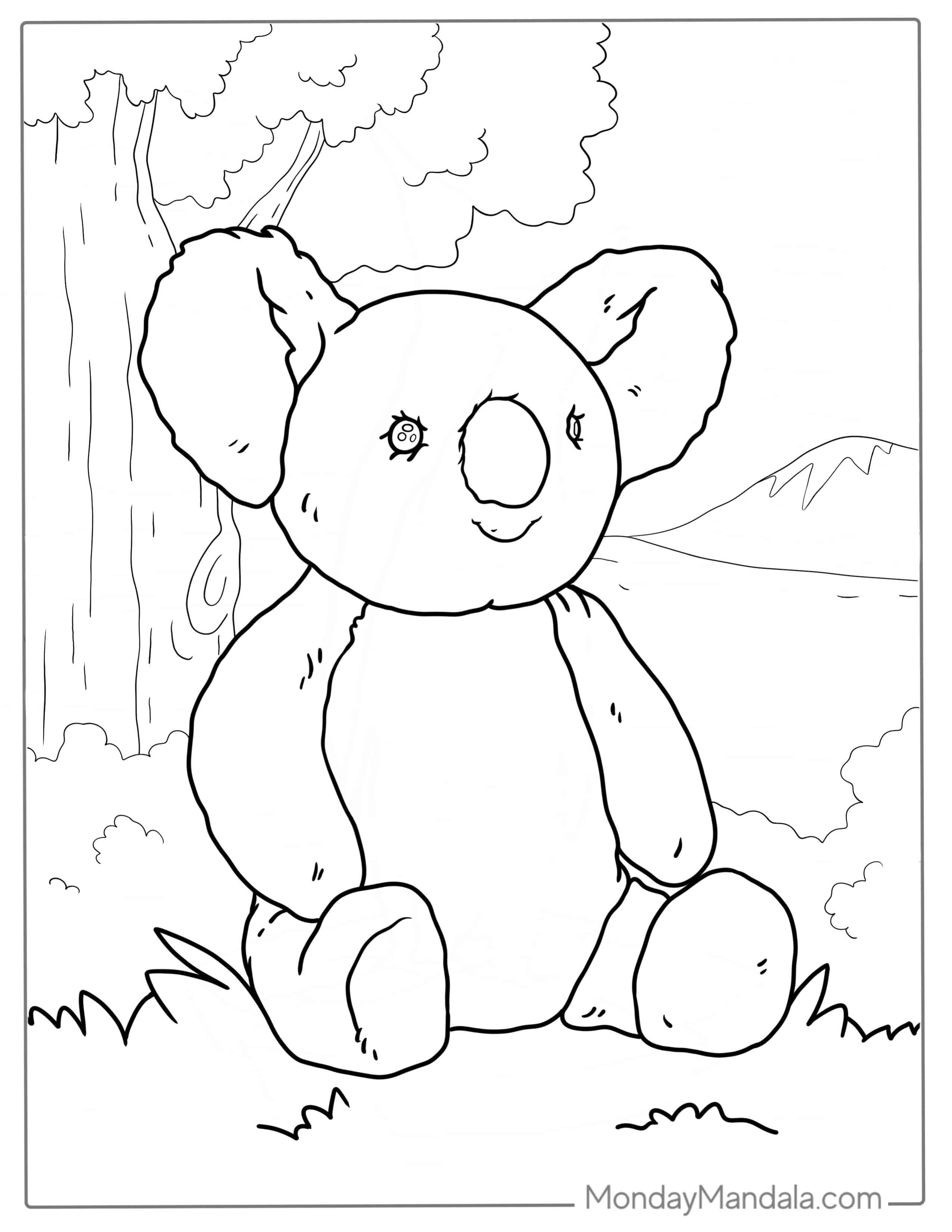 Koala Bear Sitting On Grass To Color coloring page — printable line art