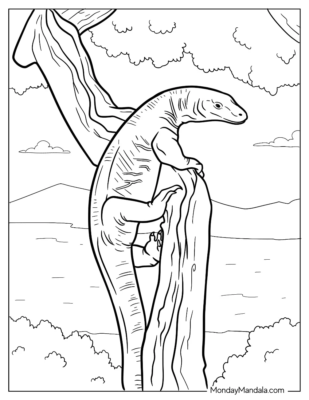 Komodo Dragon Coloring Page Climbing A Tree coloring page