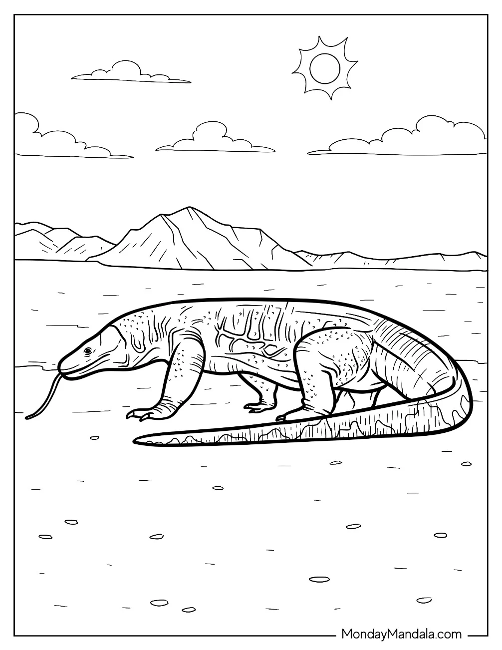 Komodo Dragon Coloring Page In The Desert coloring page