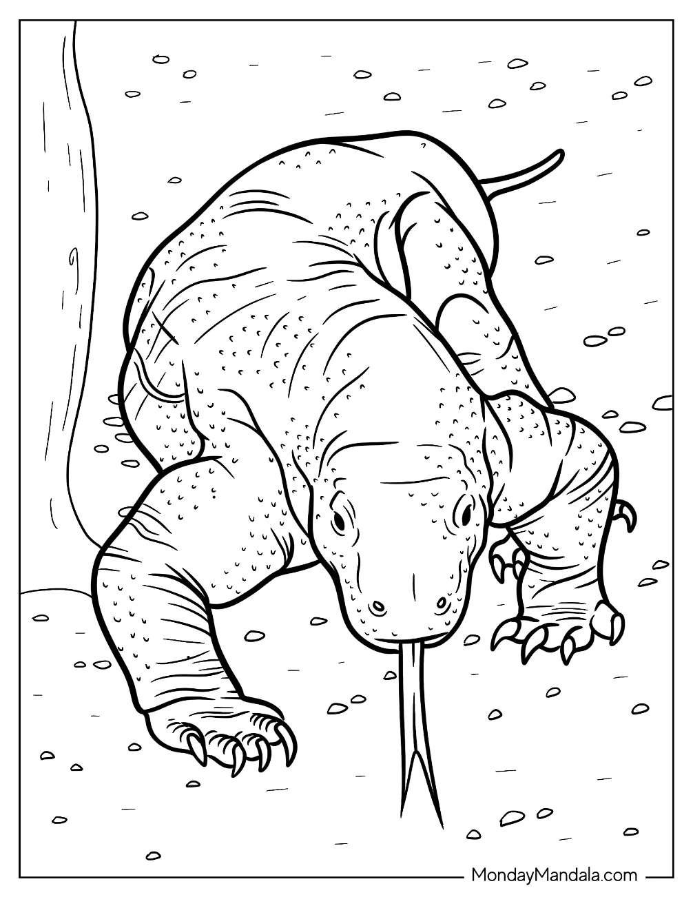 Realistic Komodo Dragon Coloring Page Hissing coloring page
