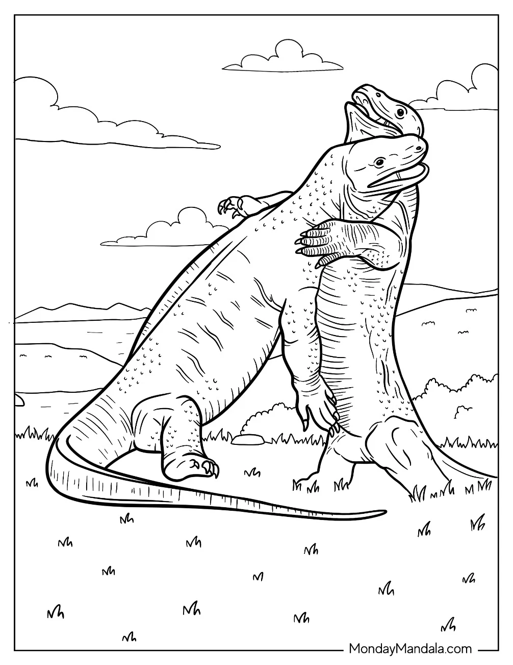 Two Komodo Dragon Coloring Page Fighting coloring page