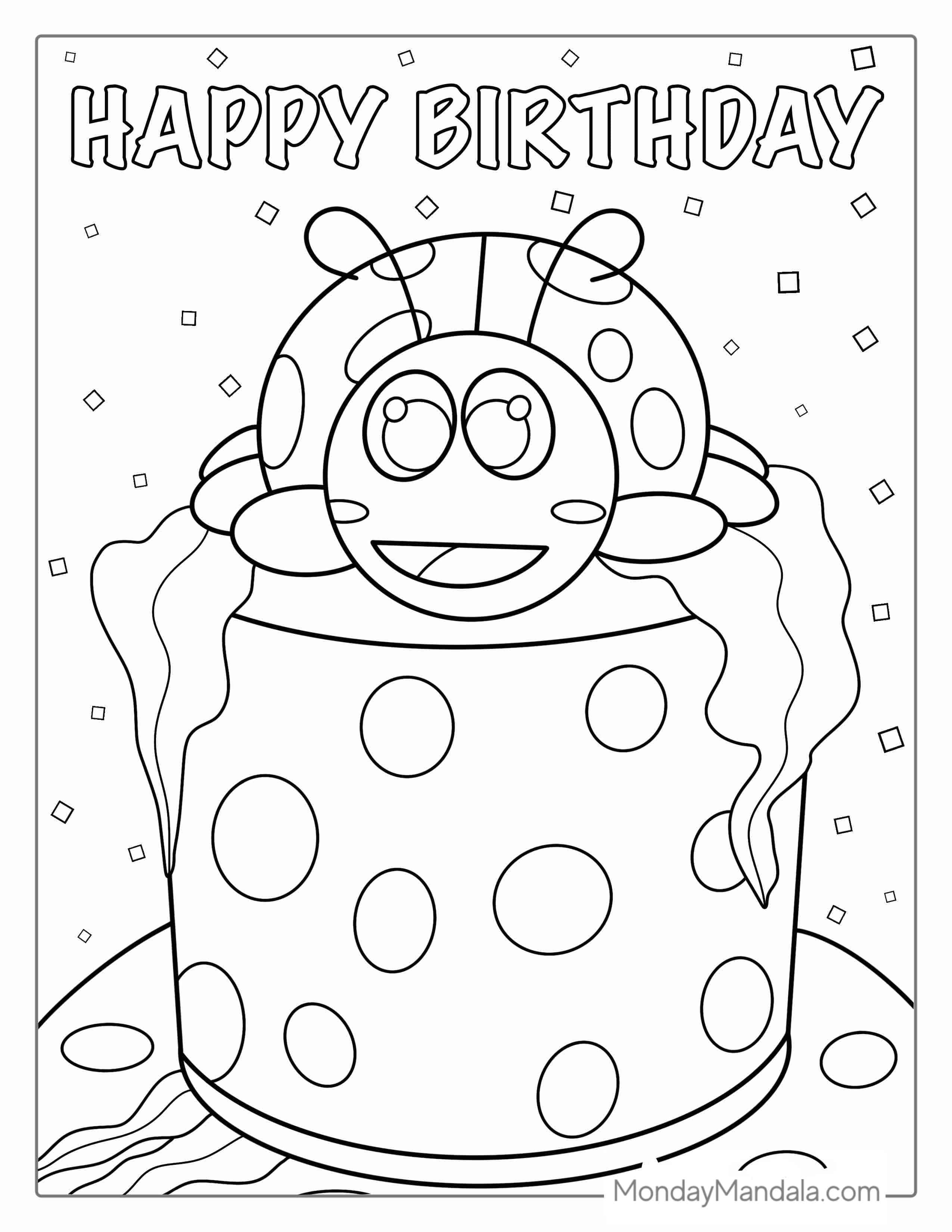 Ladybug Happy Birthday Coloring Page coloring page